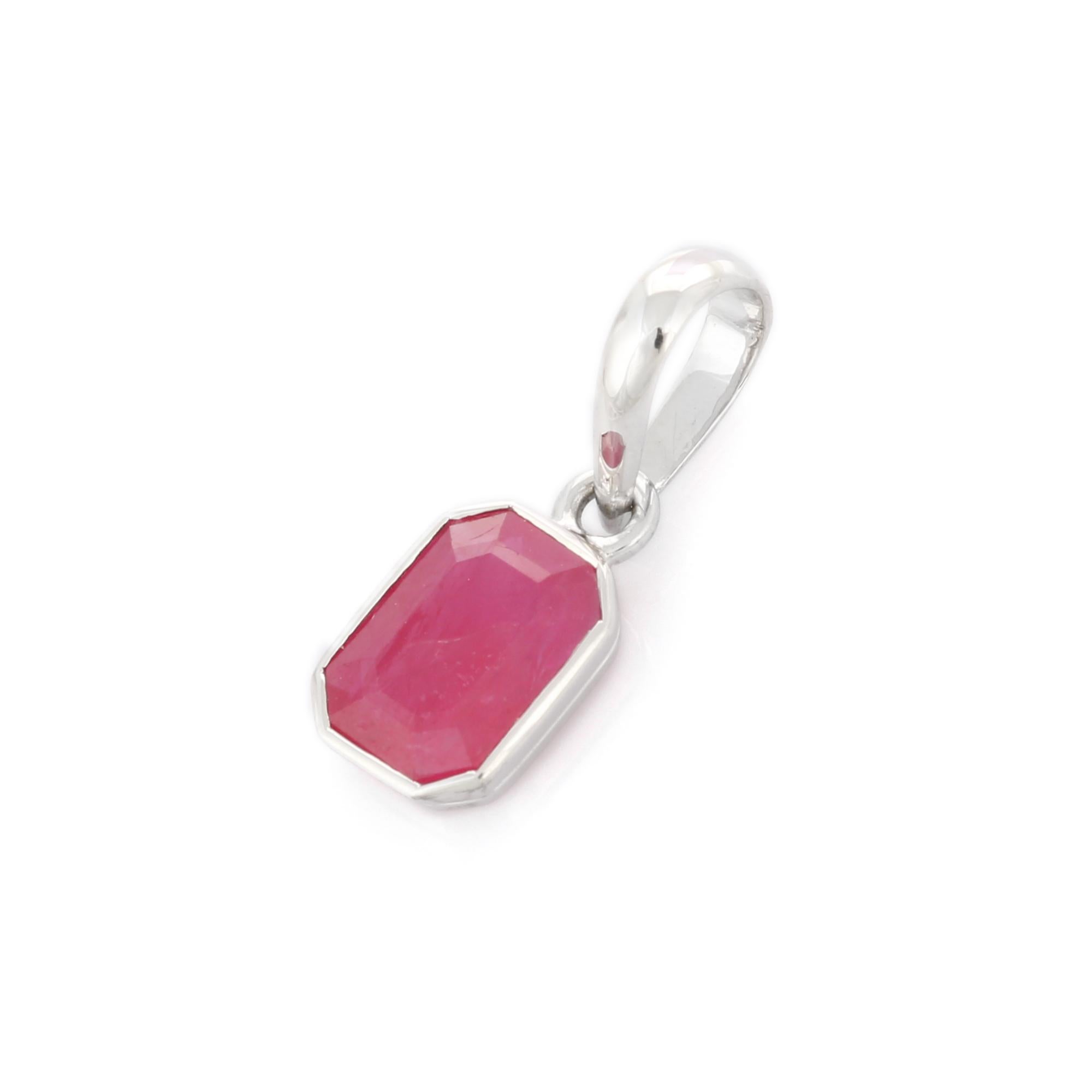 Modern Octagon Cut Ruby Pendant Mounted with 18K White Gold In New Condition For Sale In Houston, TX