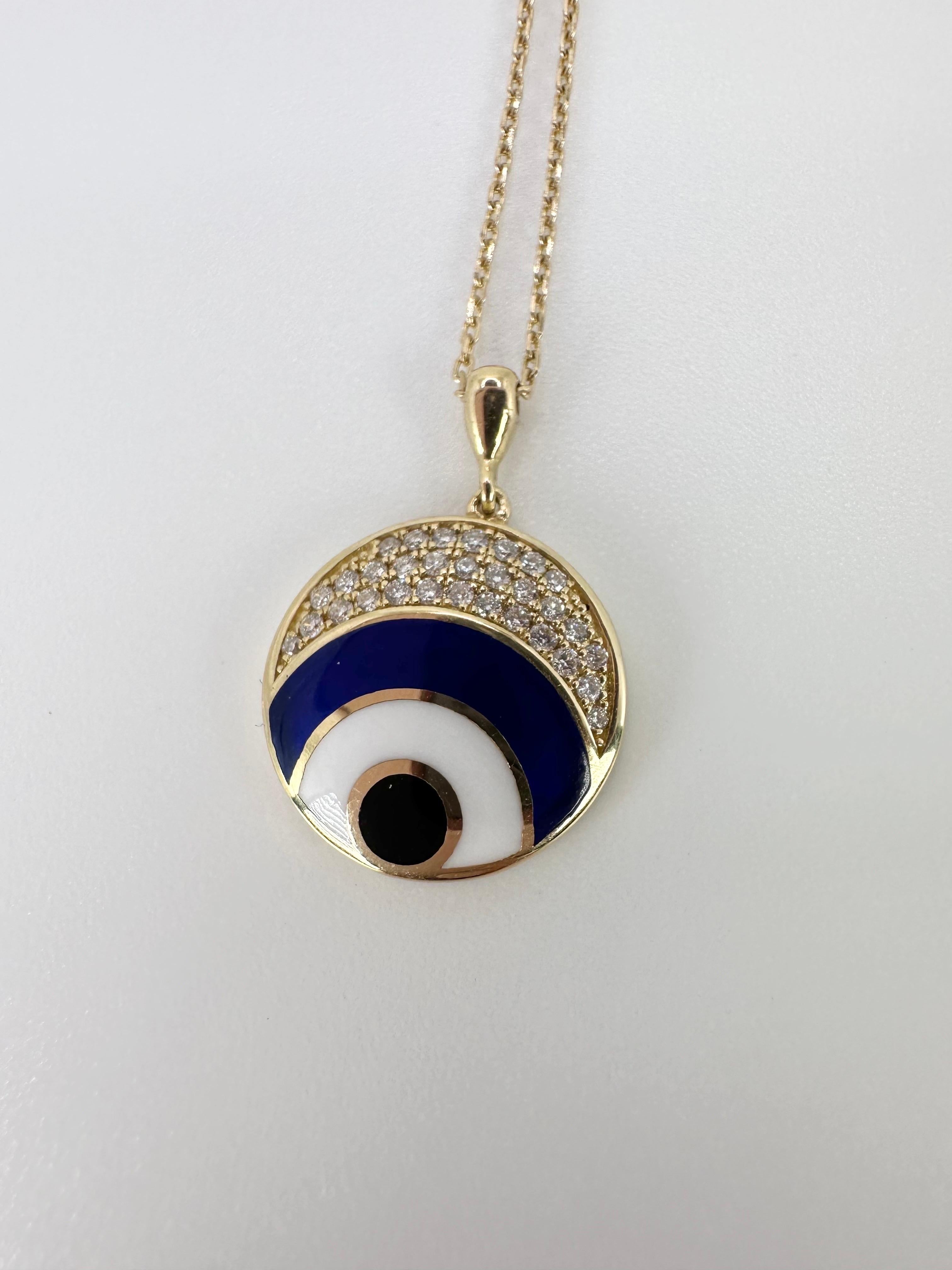 Stunning modern evil eye pendant made in 18KT yellow gold with enamel art work and diamonds. This pendant looks amazing with any outift!
WHAT YOU GET AT STAMPAR JEWELERS:
Stampar Jewelers, located in the heart of Jupiter, Florida, is a custom