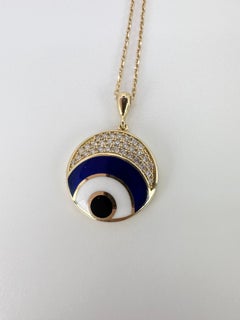 Modern evil eye diamond pendant necklace fantastic craftsmanship enamel art 18KT