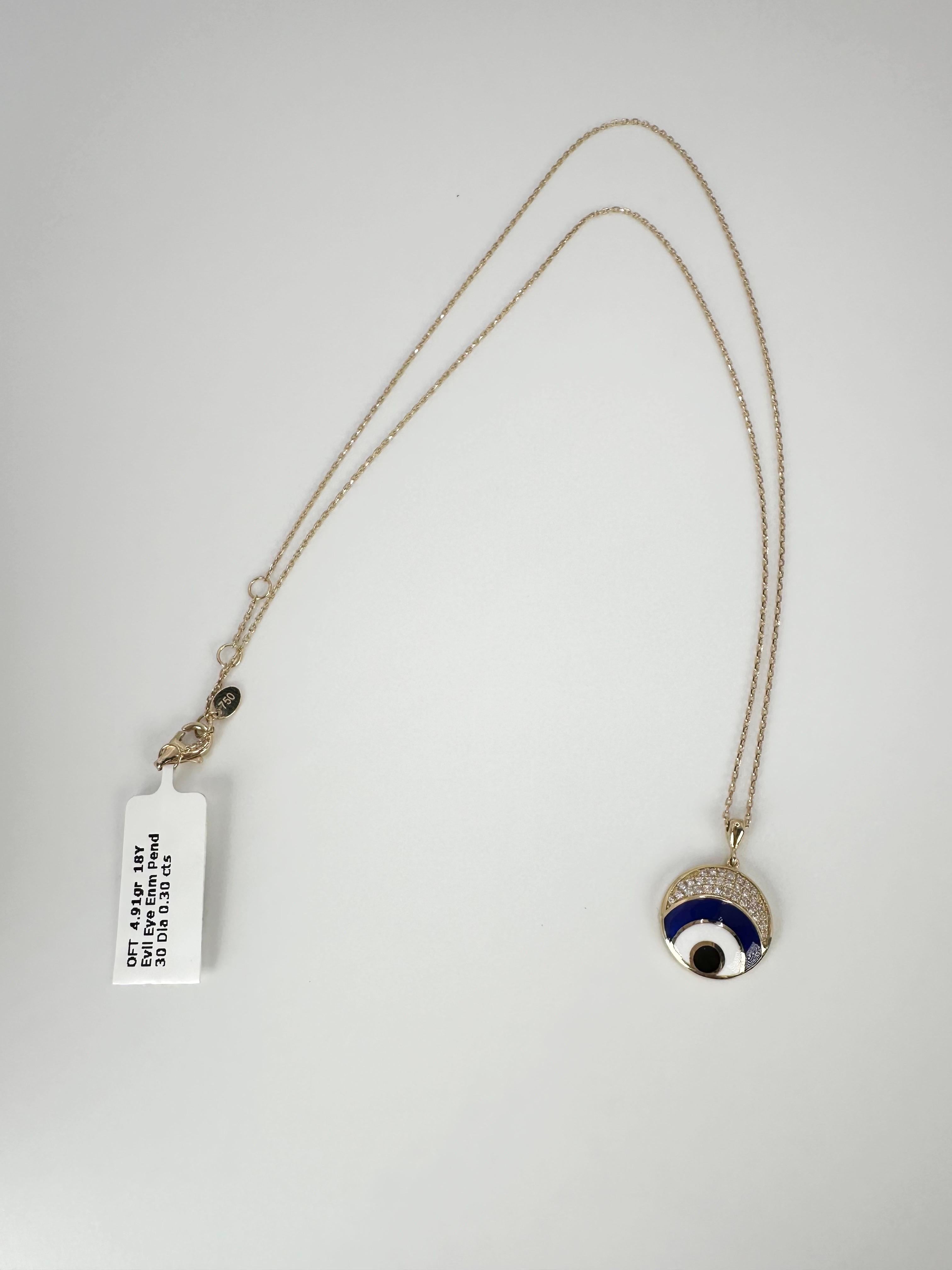 Modern evil eye diamond pendant necklace fantastic craftsmanship enamel art 18KT For Sale 1