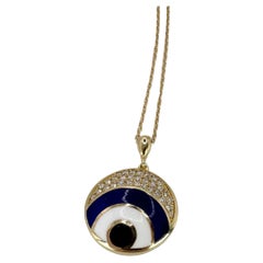 Modern evil eye diamond pendant necklace fantastic craftsmanship enamel art 18KT