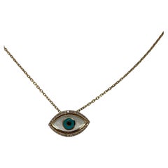 Modern evil eye enamel pendant necklace 18KT yellow gold diamond pendant