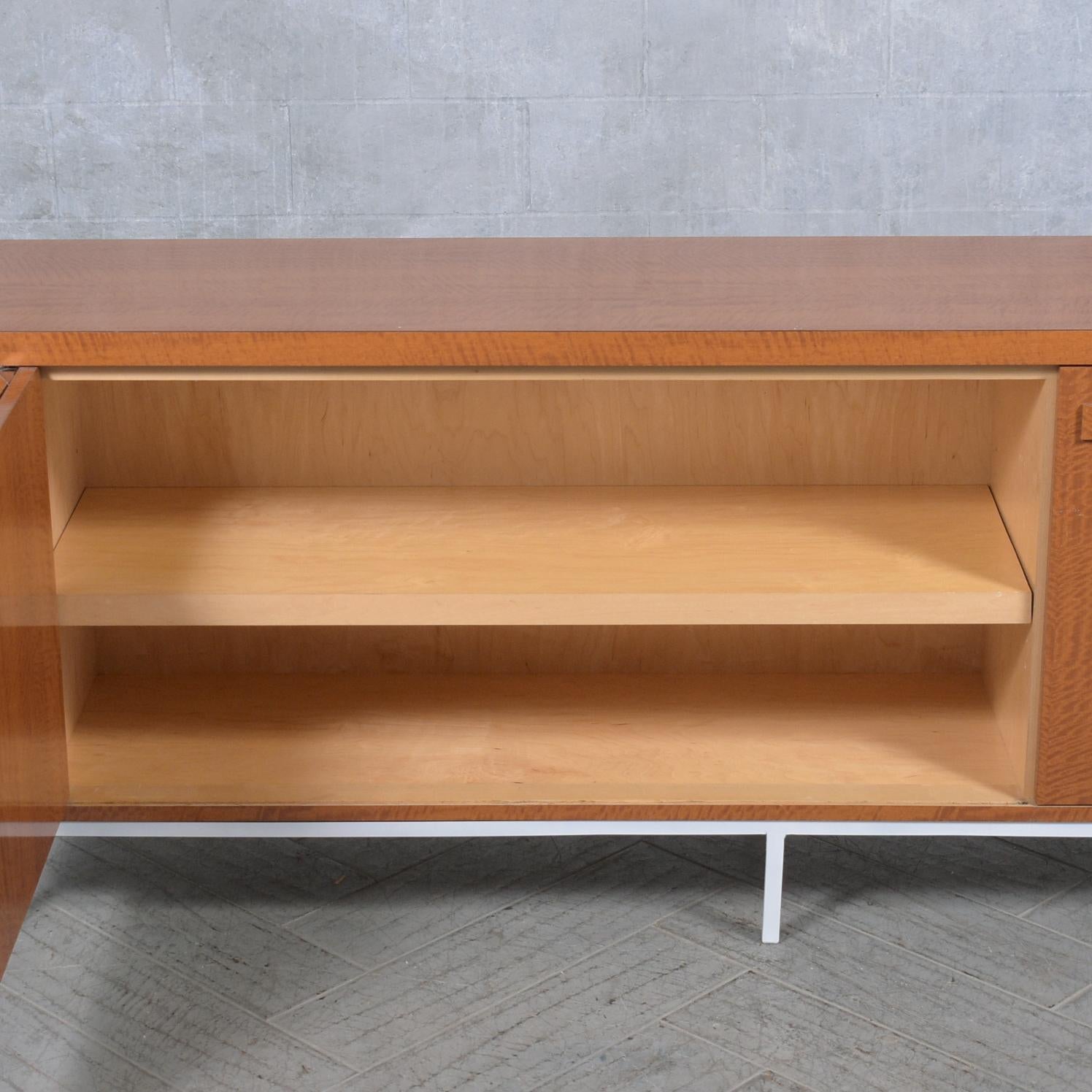 Modern Executive Credenza in Tiger Oak: Vintage Elegance Restored In Good Condition For Sale In Los Angeles, CA