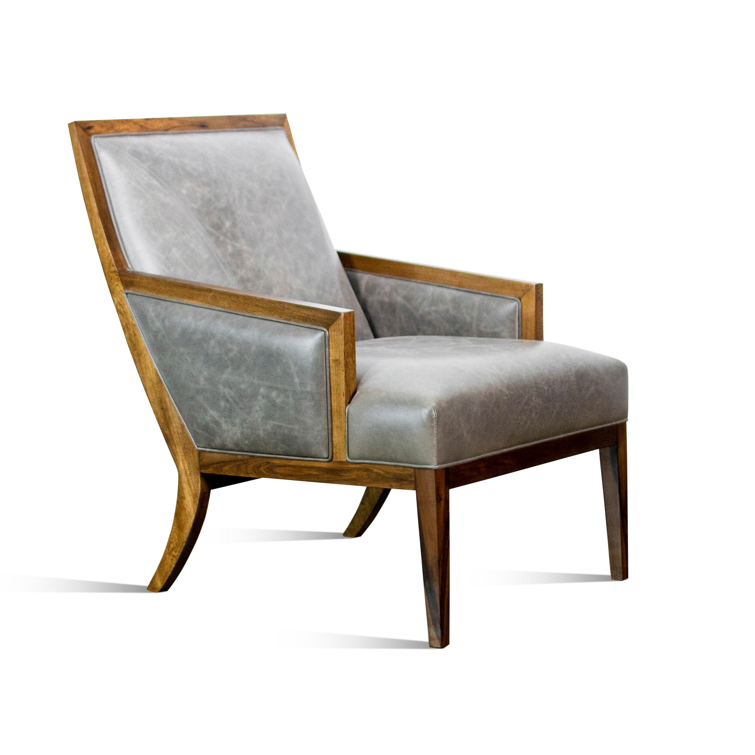 Modern Exotic Wood and Leather Lounge Chair from Costantini, Belgrano 'In Stock' For Sale 2