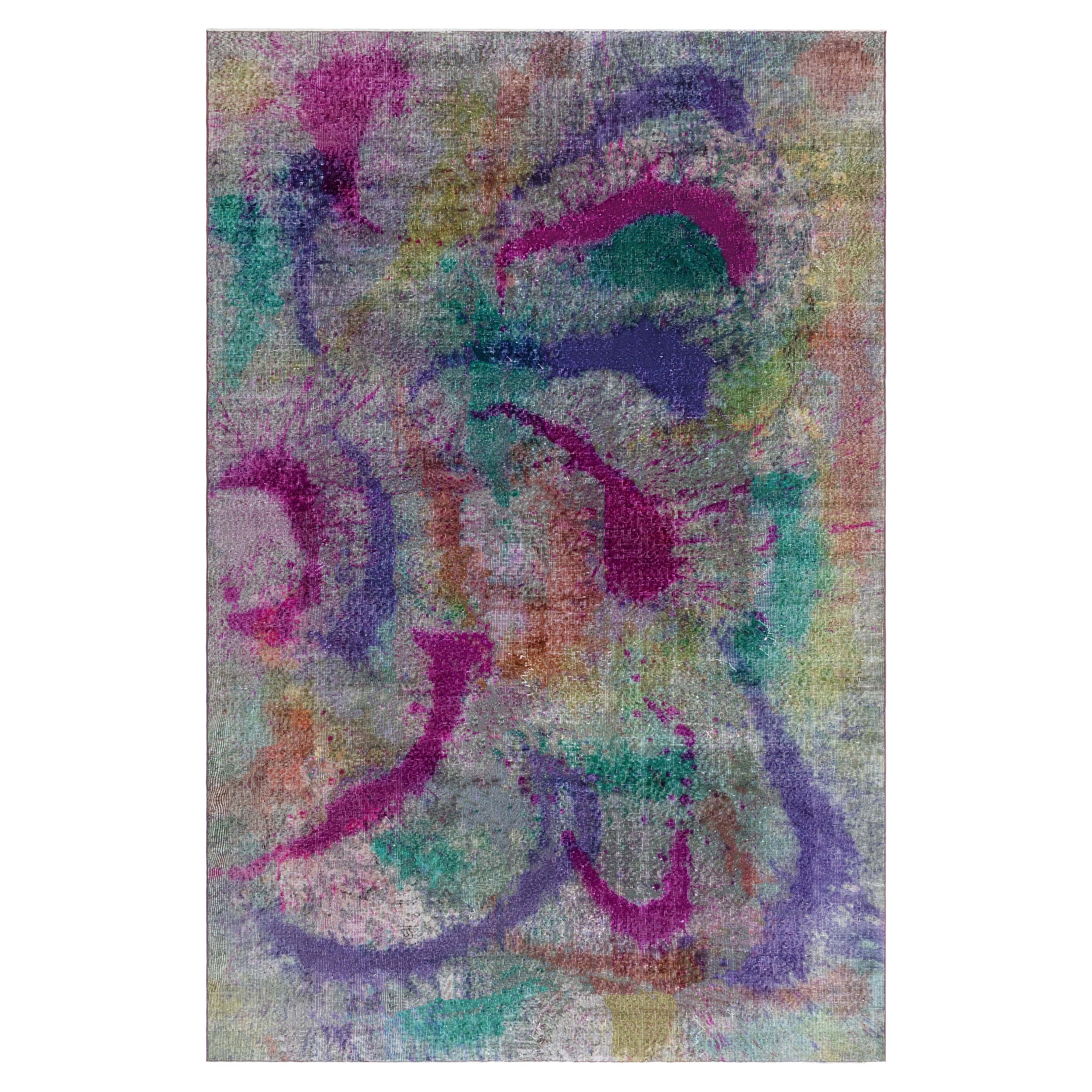 Modern Explosion of Colors Abstract Handmade Wool Rug by Doris Leslie Blau For Sale