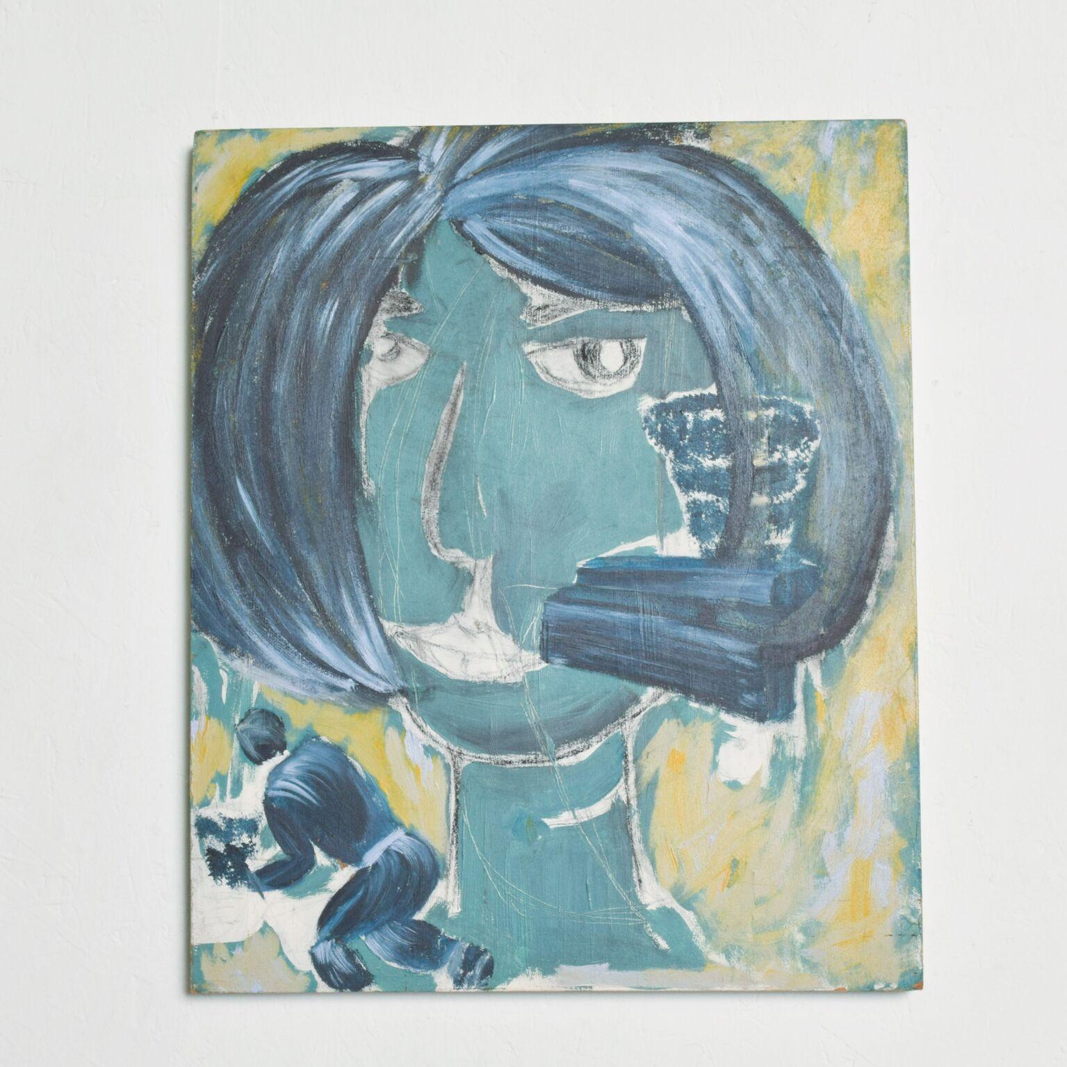 AMBIANIC presents
female subject artwork by Pablo Romo
blue acrylic painting on wood.
19.75 x 23.75x 1.5D
Original very good vintage condition.
Please refer to images present.