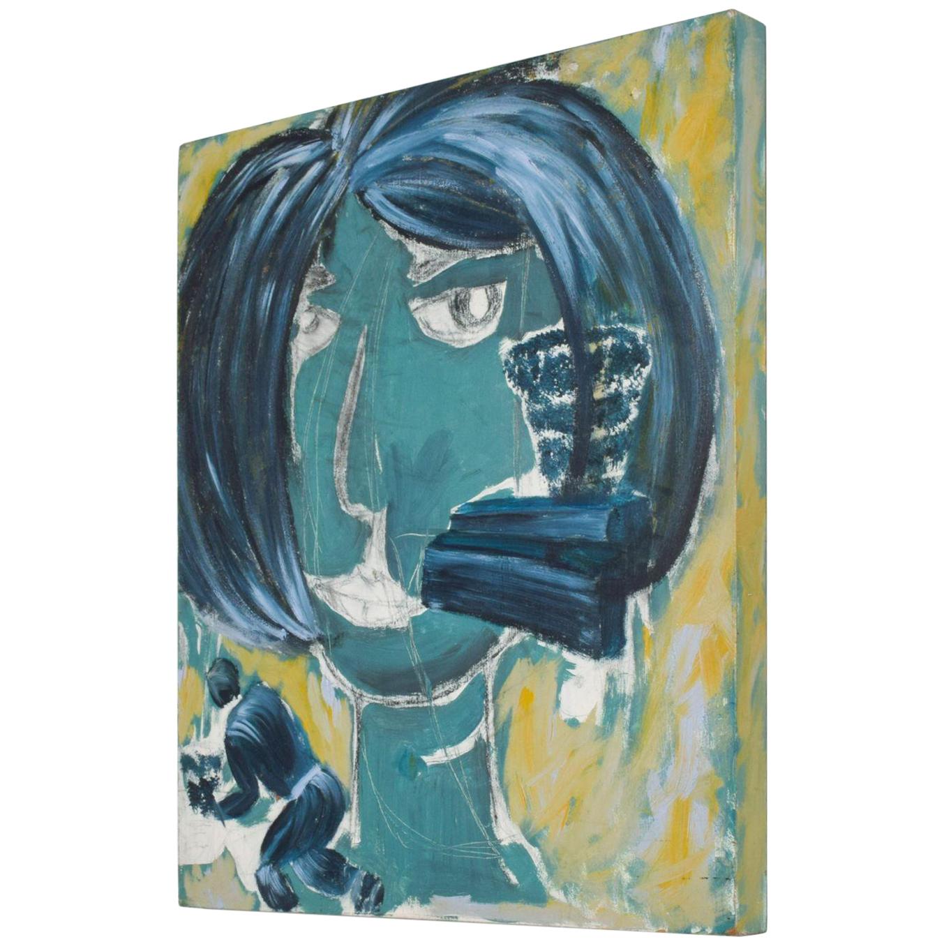 Modern Expressionism Female Art Acrylic Painting on Wood, Pablo Romo