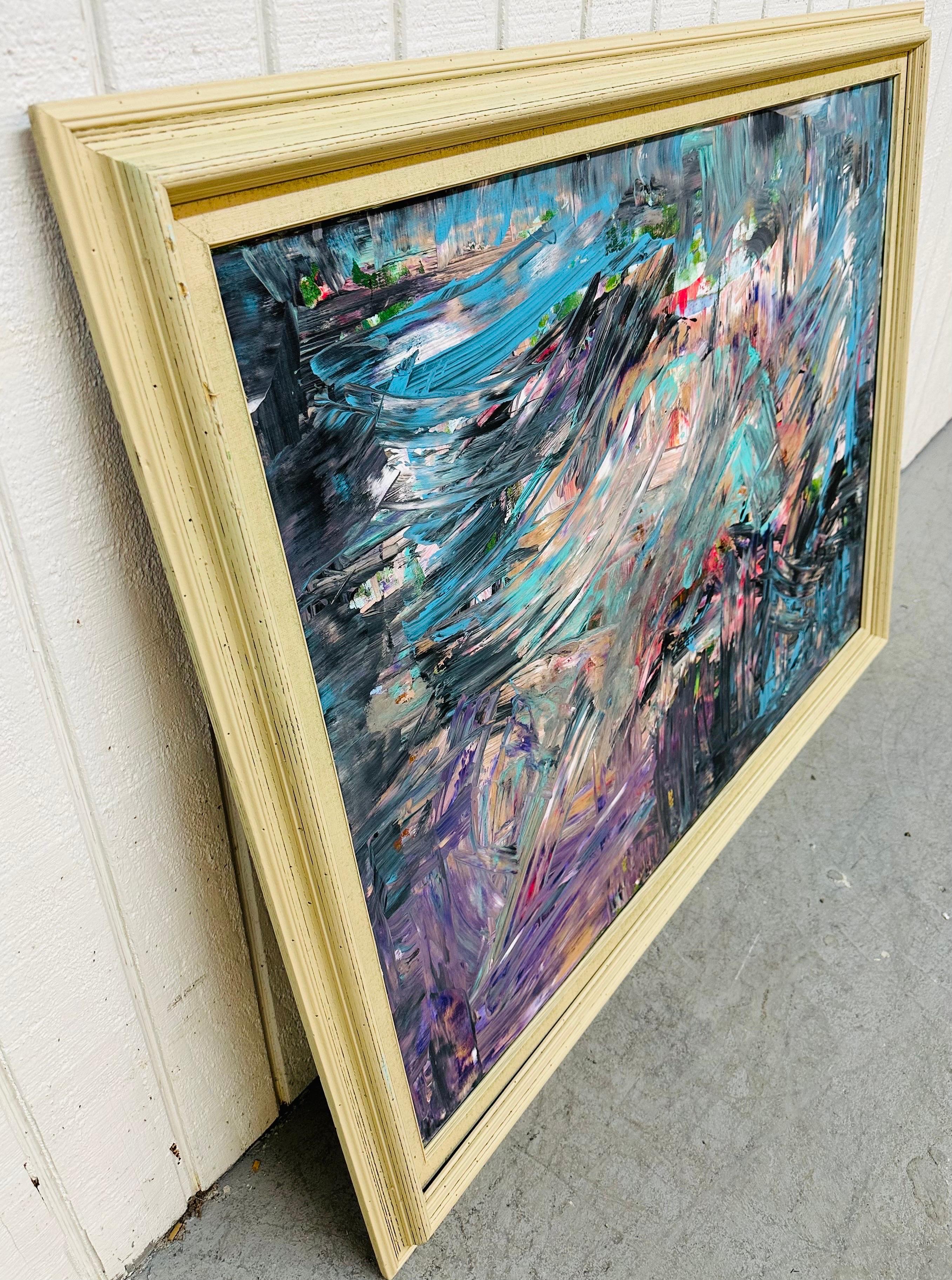 This listing is for a Modern Expressionist Abstract Painting. Featuring a wood frame, original expressionist style abstract art, and a mixture of deep colors. This is an exceptional piece by artist Mullin.