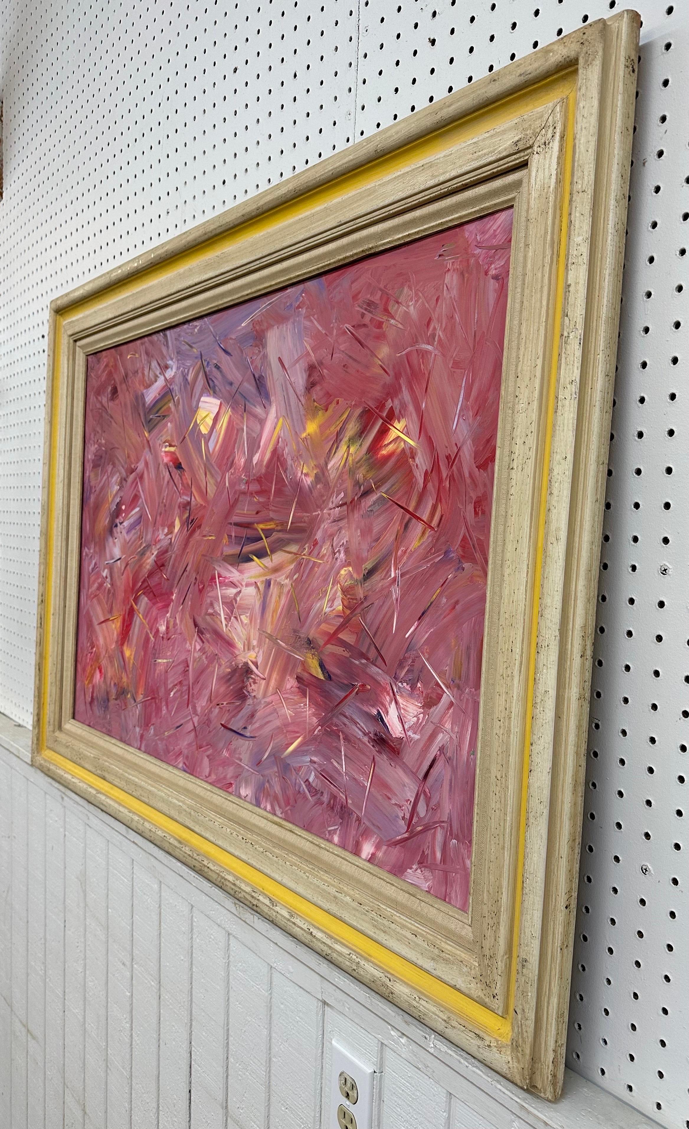 Dieses Angebot ist für ein modernes expressionistisches abstraktes Gemälde. Mit einem Vintage-Holzrahmen, origineller abstrakter Kunst im expressionistischen Stil mit einer Mischung aus Farben und einem Draht auf der Rückseite zum Aufhängen. Dies