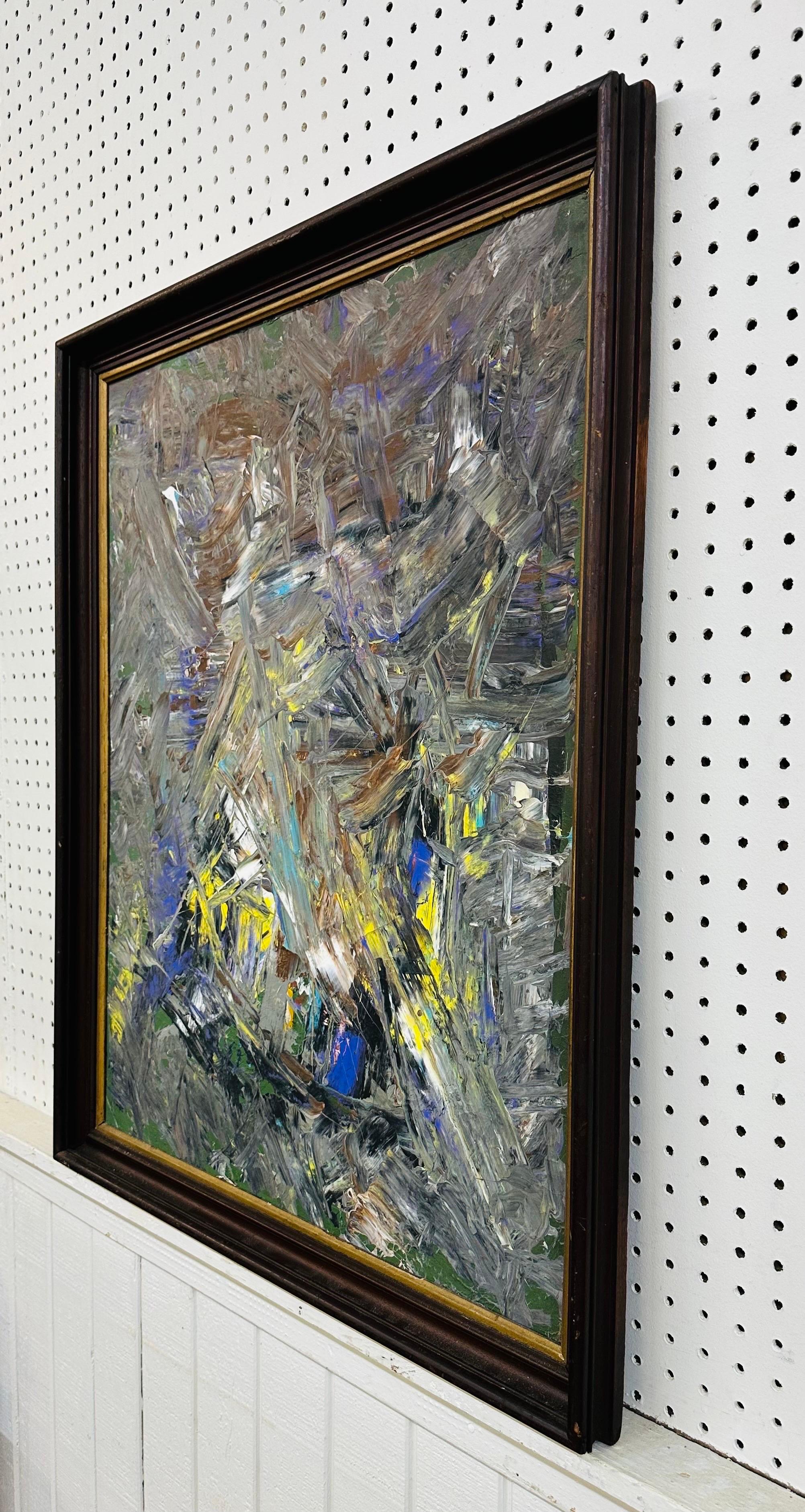 This listing is for a Modern Expressionist Abstract Painting. Featuring a vintage wood frame, original expressionist style abstract art with a mixture of colors, and a wire on the back for hanging. This is an exceptional piece by artist Mullin.