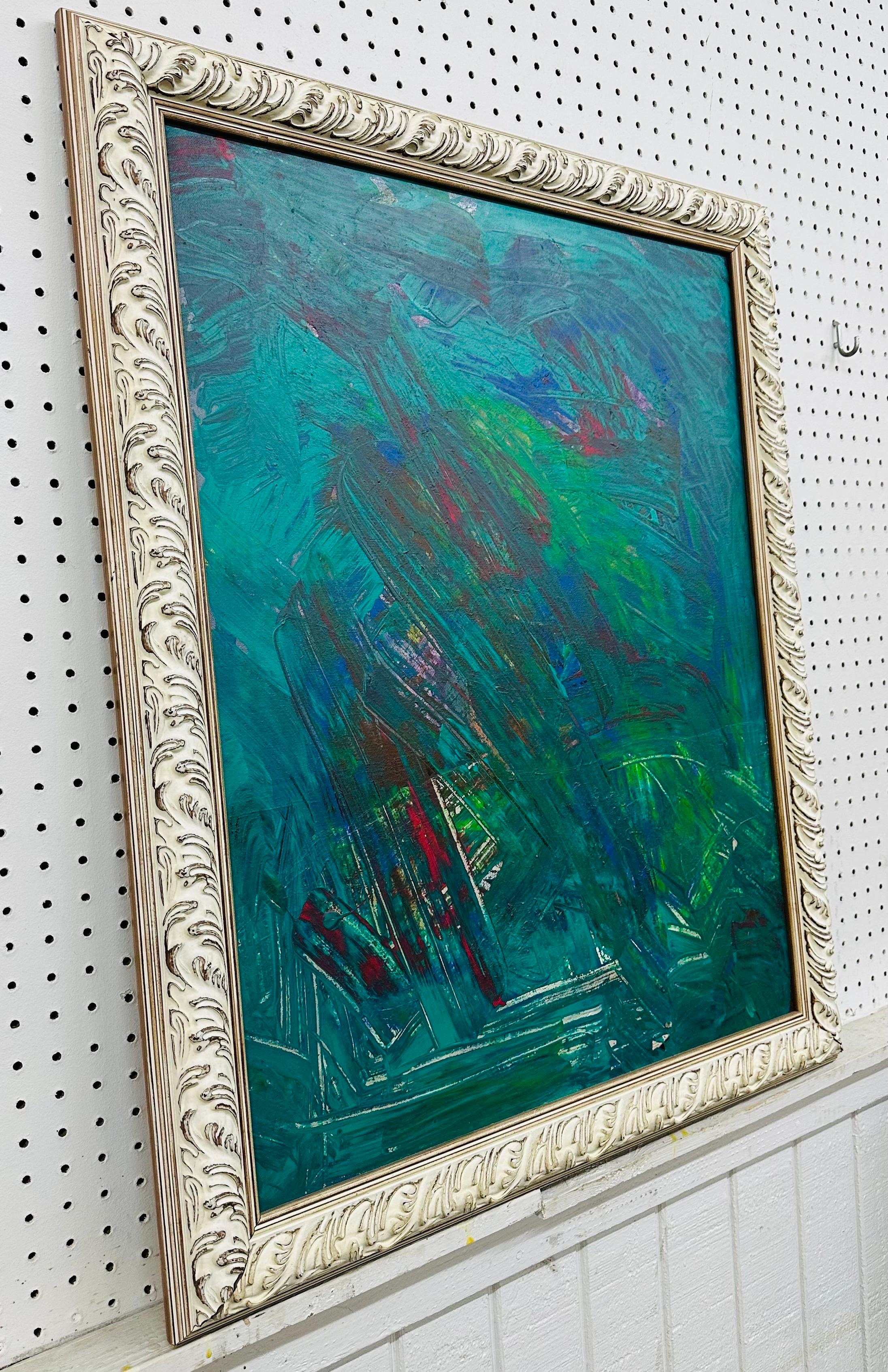 This listing is for a Modern Expressionist Abstract Painting. Featuring a vintage distressed white wood frame, original expressionist style abstract art with a mixture of colors, and a wire on the back for hanging. This is an exceptional piece by