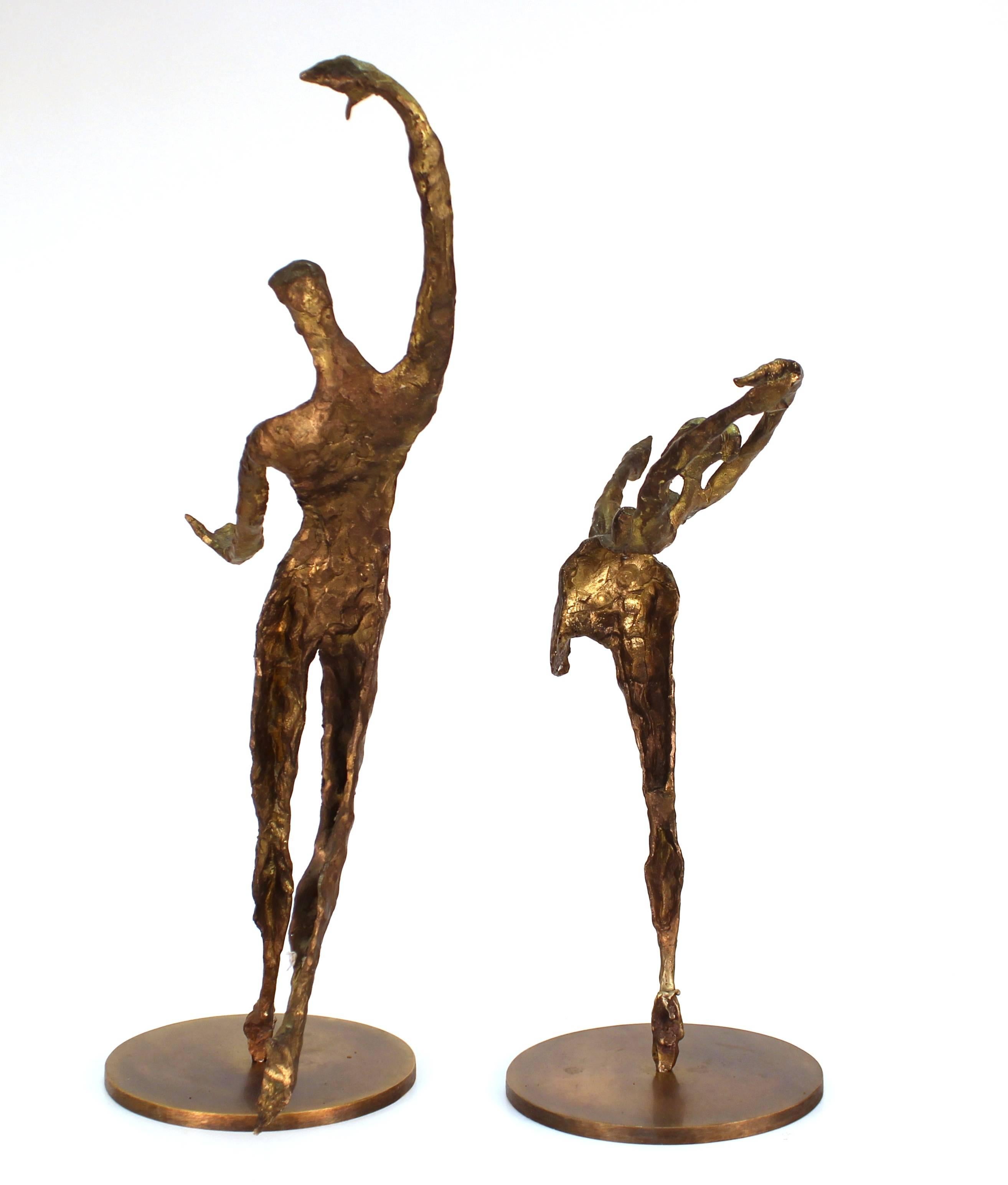 20th Century Modern Expressionist Bronze Sculptures of a Pair of Dancers, Signed