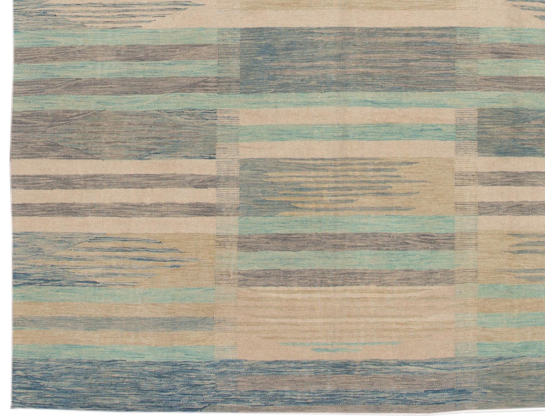 Afghan Modern Expressionist Flat-Weave Room Size Wool Rug For Sale