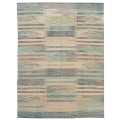 Modern Expressionist Flat-Weave Room Size Wool Rug