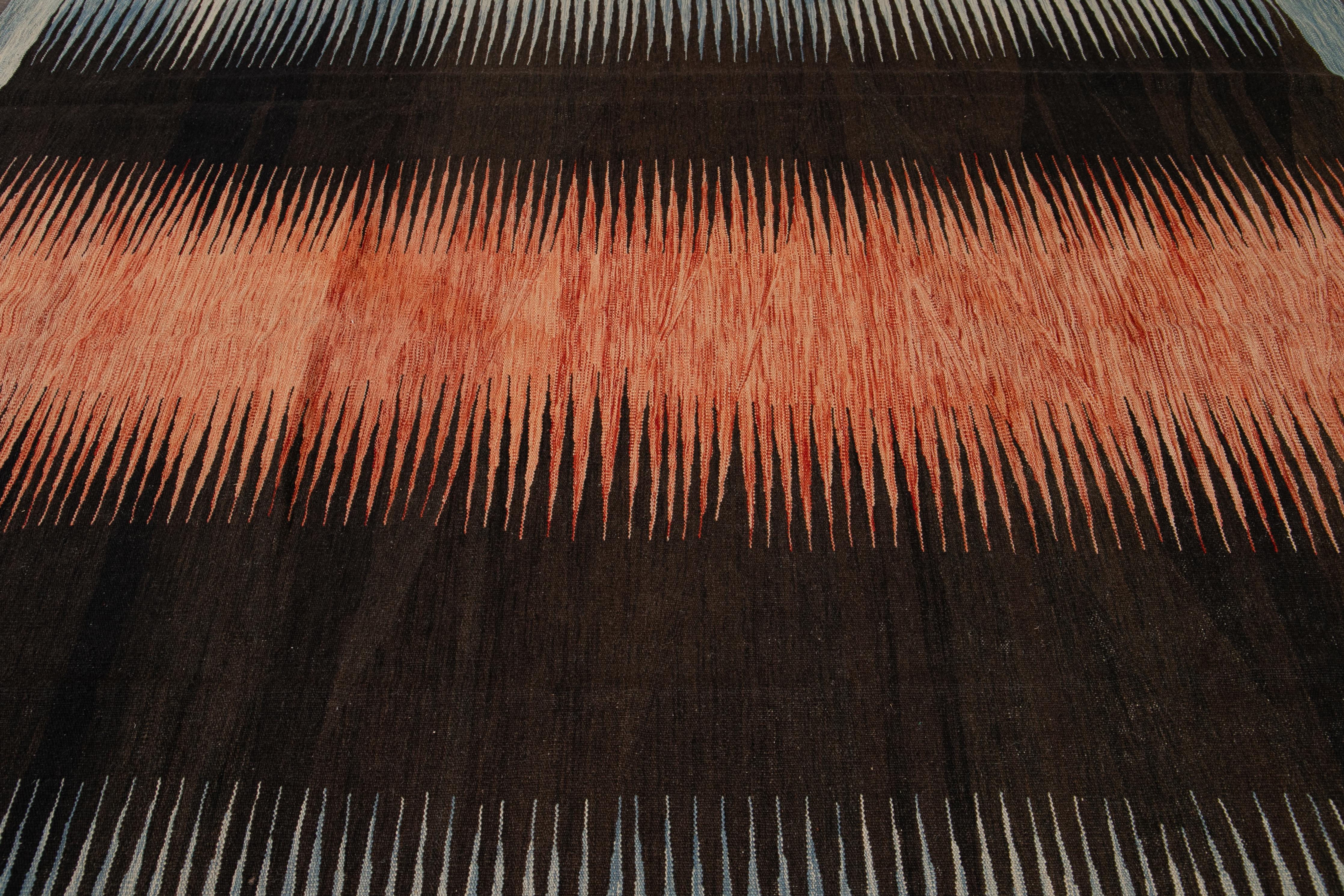 Modern Expressionist Flat-Weave Handmade Wool Rug For Sale 3