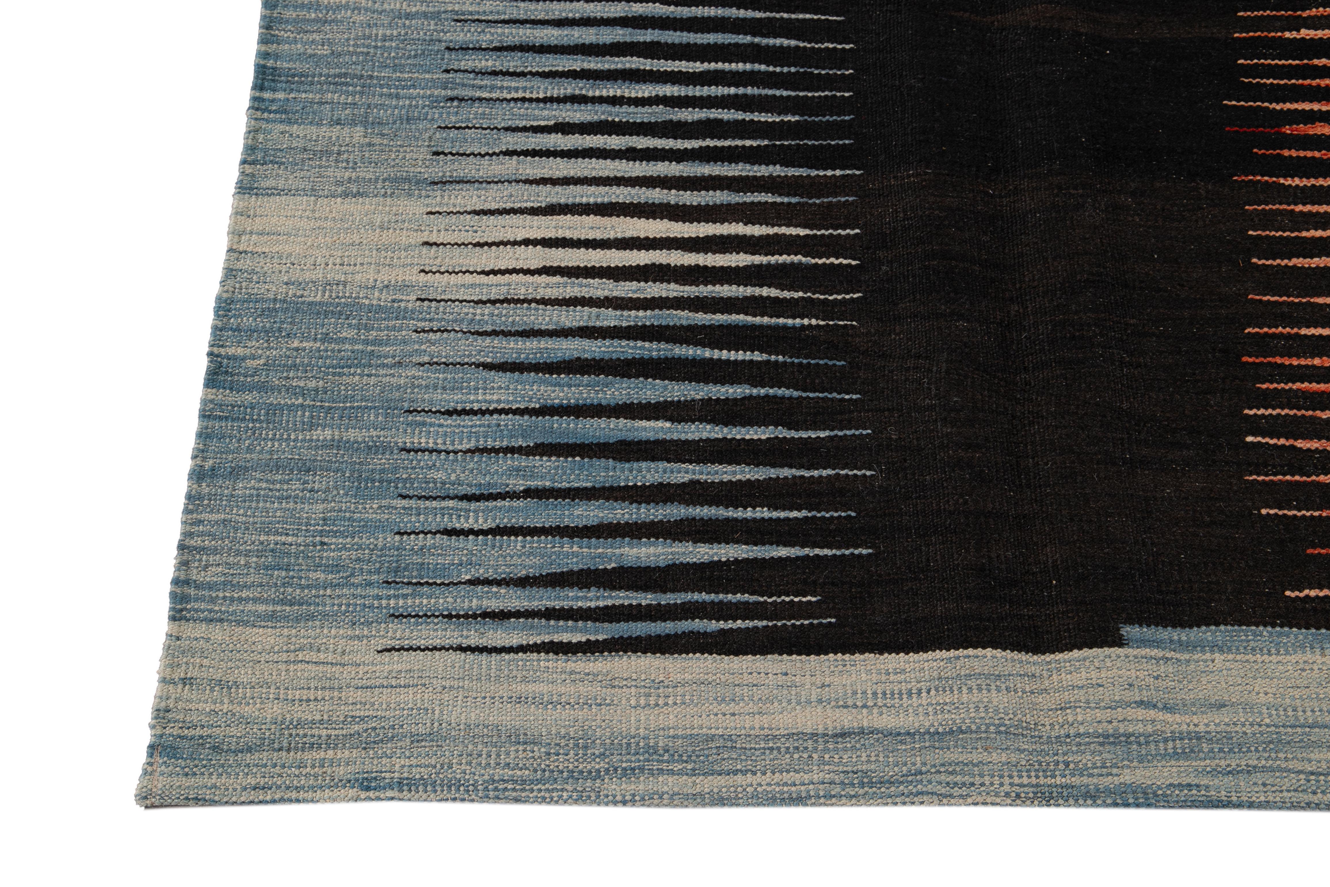 Handgefertigter Flachgewebeteppich aus Wolle, moderner, expressionistischer Stil im Angebot 5