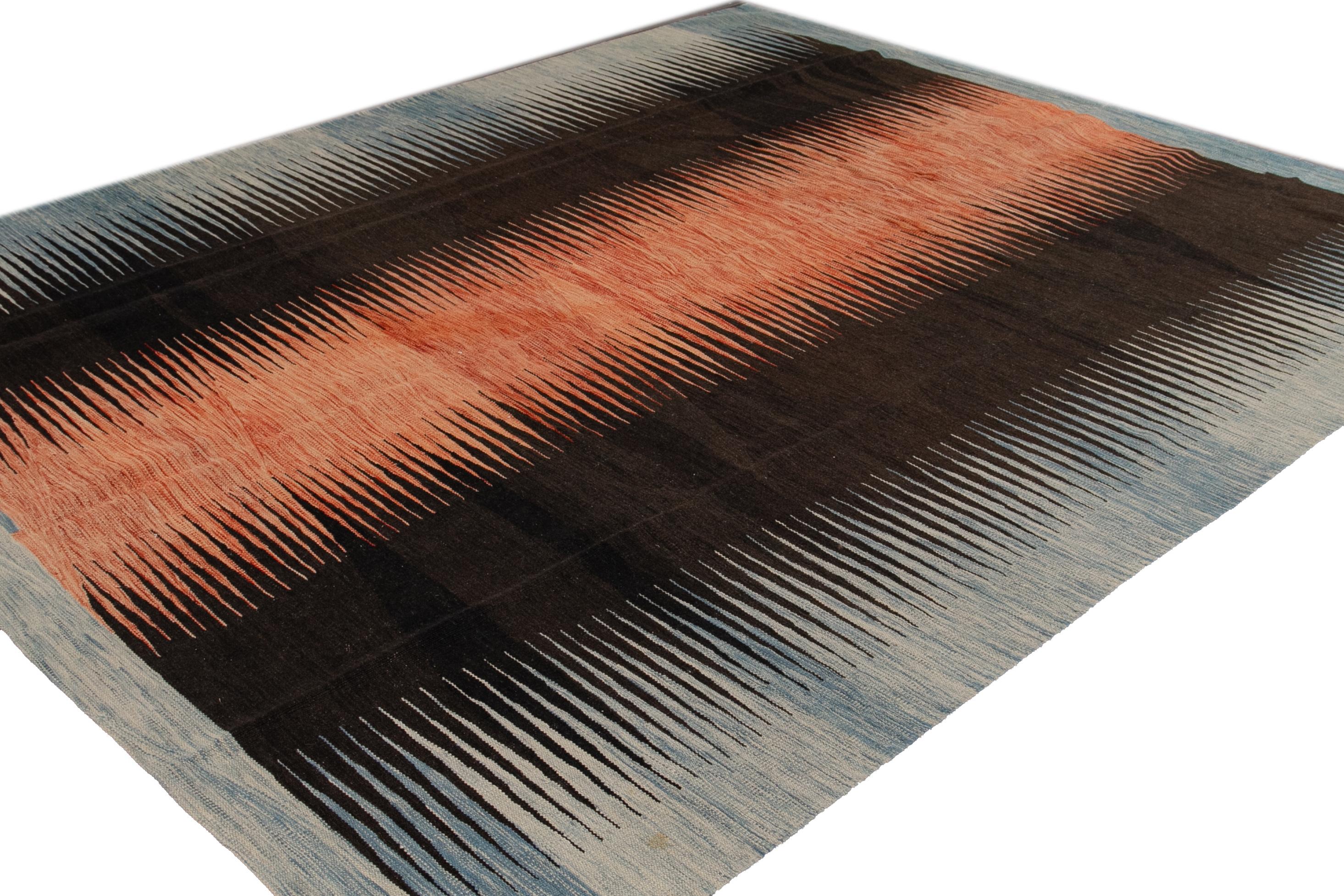 Contemporary Modern Expressionist Flat-Weave Handmade Wool Rug For Sale