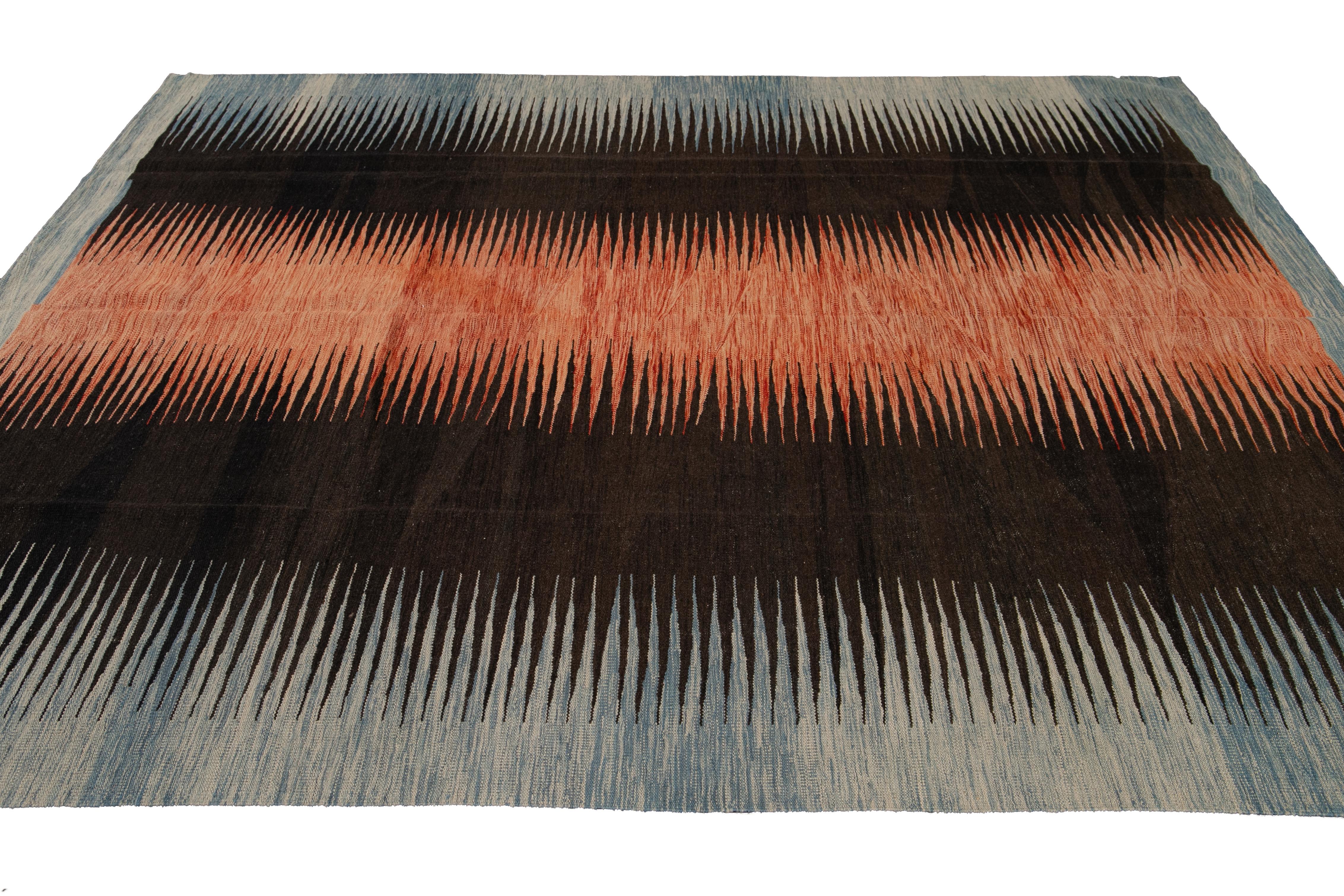 Modern Expressionist Flat-Weave Handmade Wool Rug For Sale 1