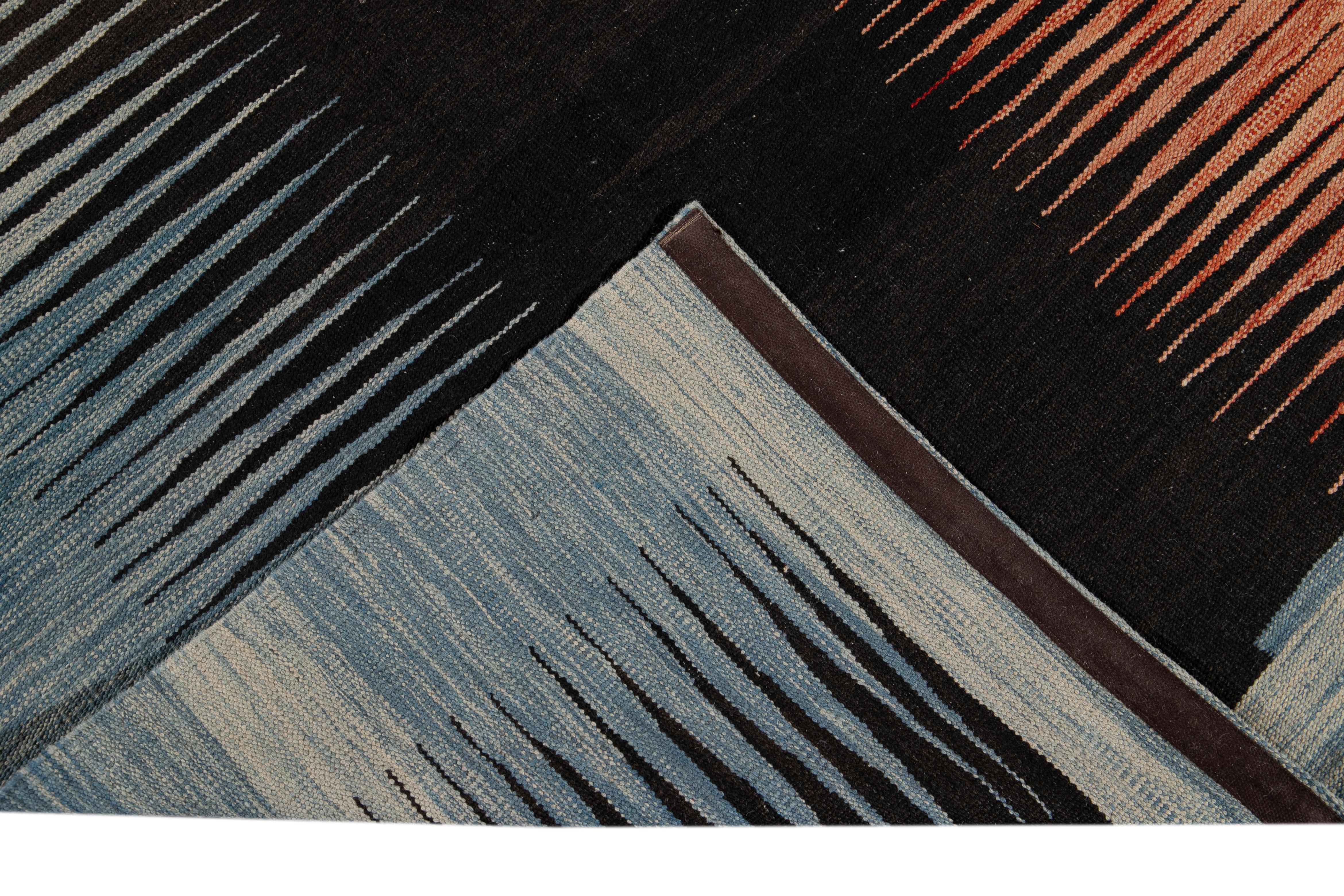 Modern Expressionist Flat-Weave Handmade Wool Rug For Sale 2