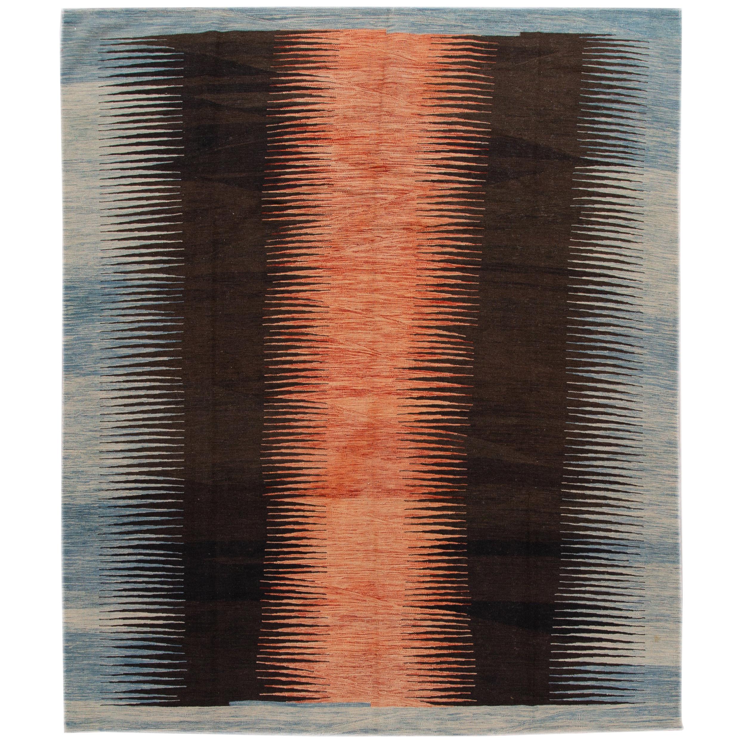 Modern Expressionist Flat-Weave Handmade Wool Rug For Sale