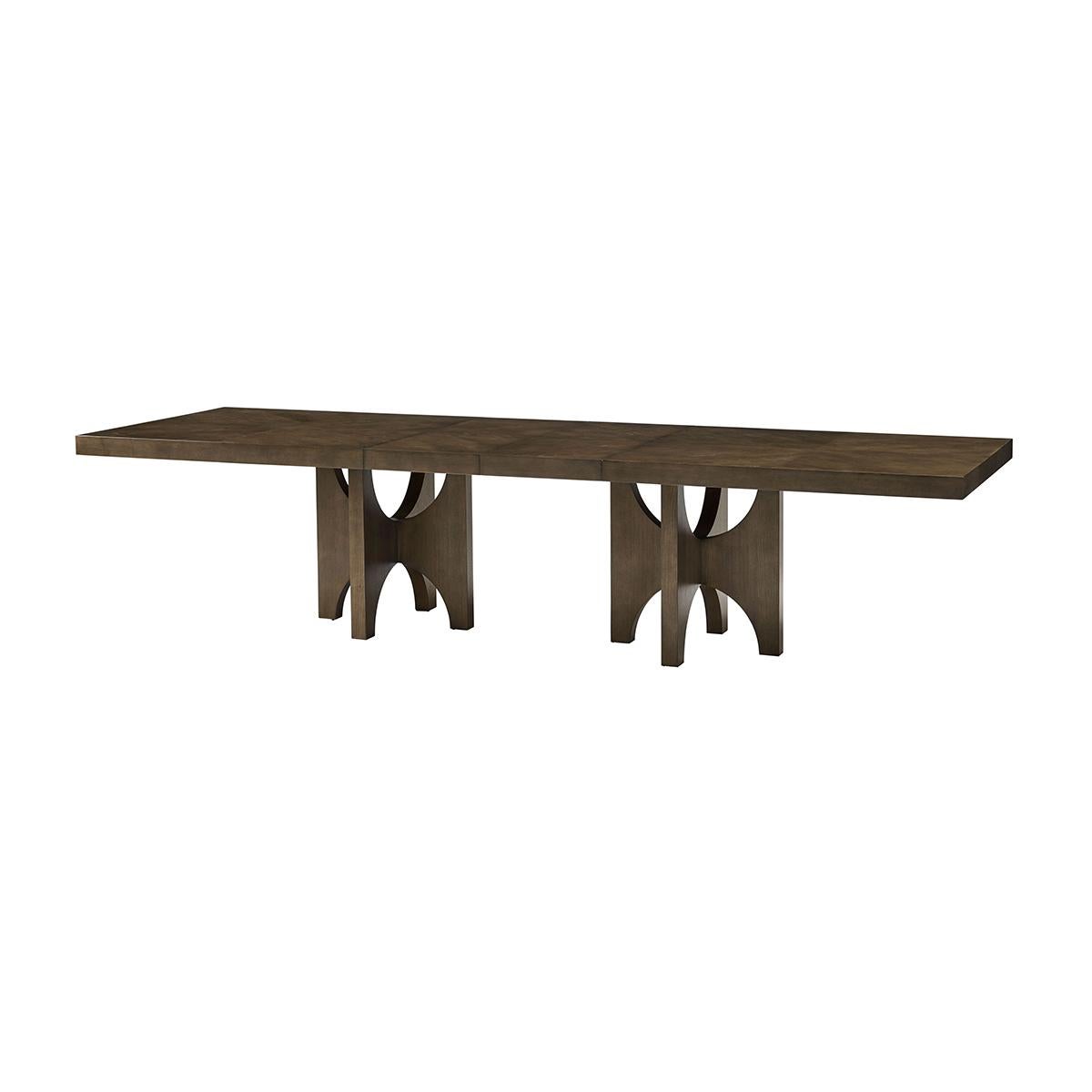 
Modern Dark Ash Dining Table, crafted from premium-figured cathedral ash in the Earth finish, this dining table boasts a rich texture and a sleek, light finish that adds a touch of elegance to any dining room. 

Extending from 97