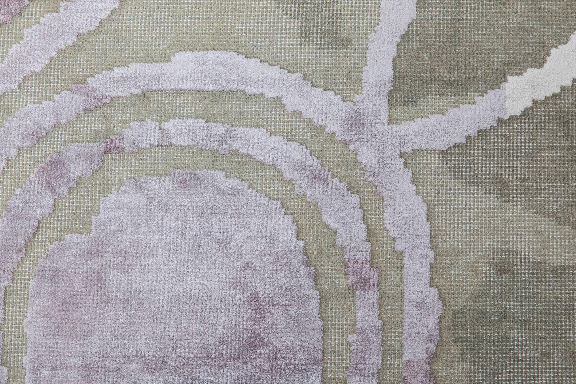 Moderne Grand tapis moderne abstrait en soie et laine à poils longs extra-larges de Doris Leslie Blau en vente