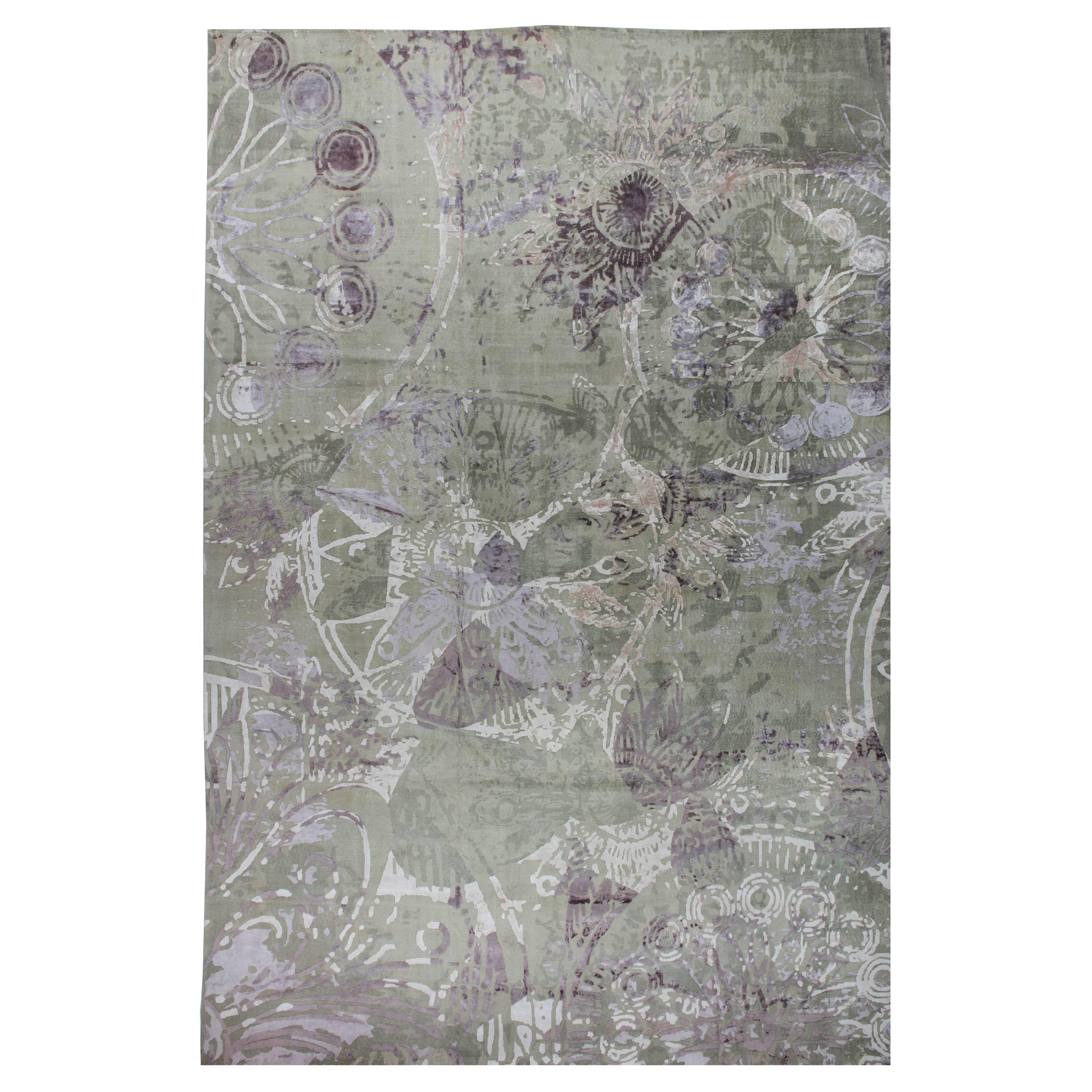 Modern Extra-Large Abstract High-Low Silk and Wool Rug by Doris Leslie Blau