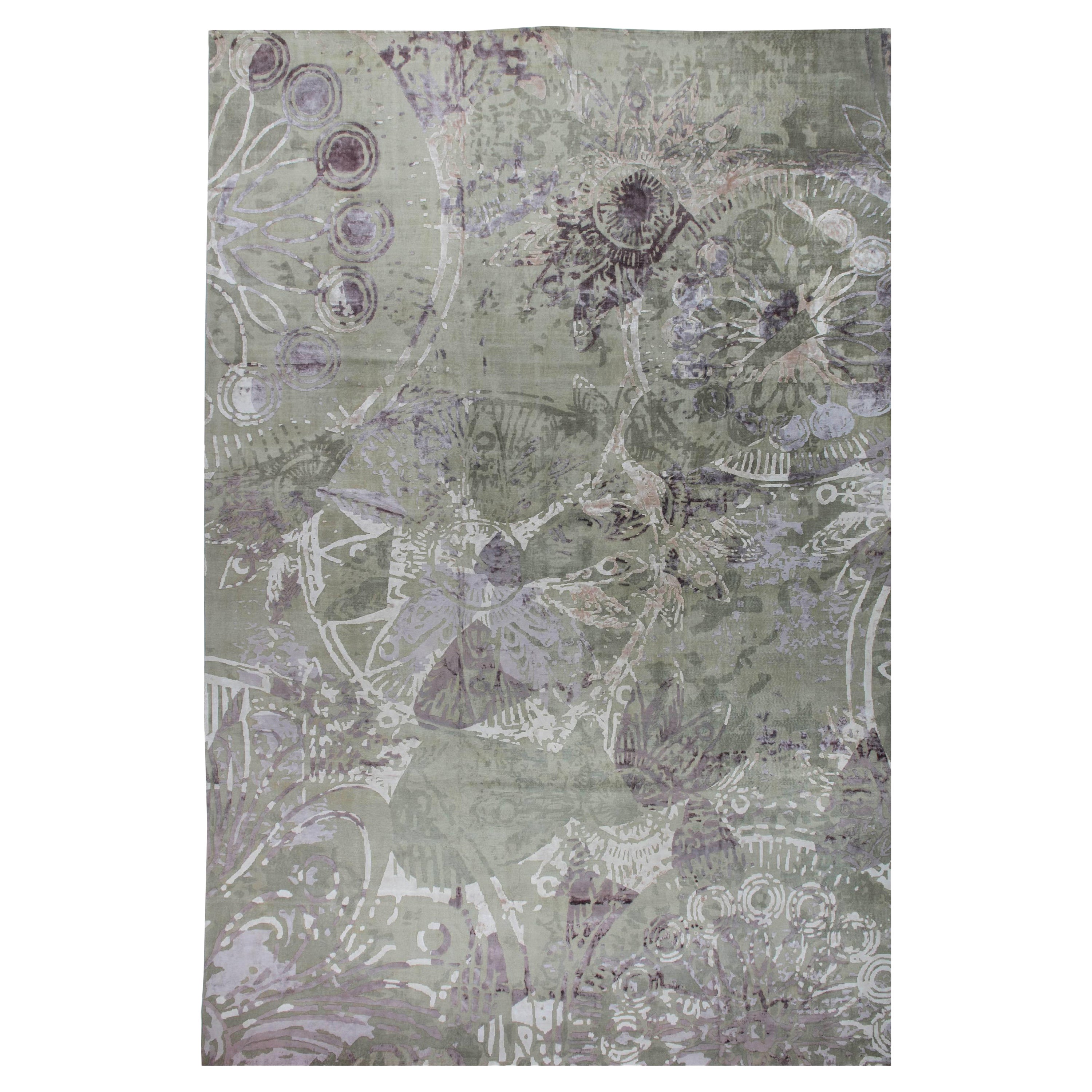 Grand tapis moderne abstrait en soie et laine à poils longs extra-larges de Doris Leslie Blau en vente