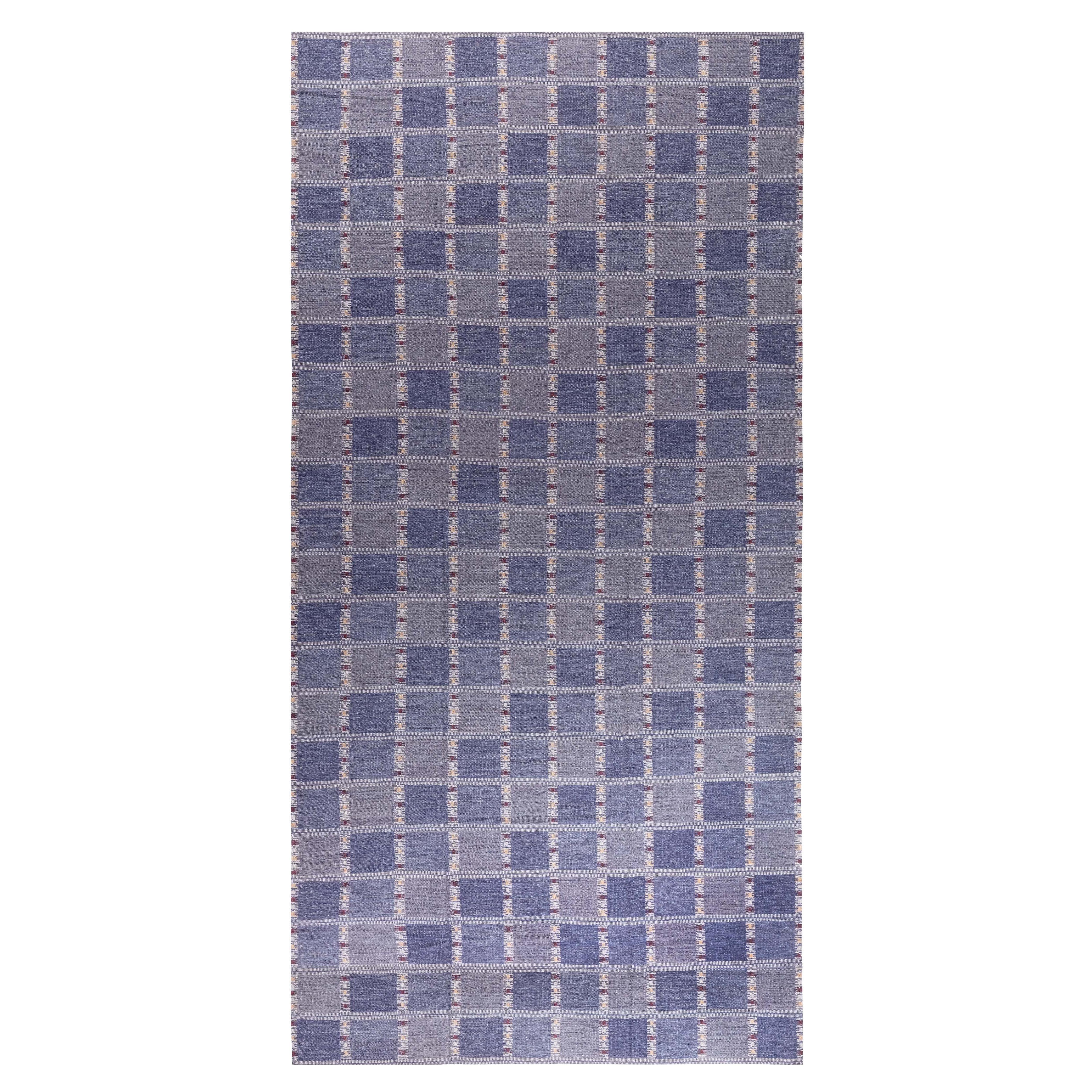 Modern Extra Large Swedish Geometric Flat Weave Wool Rug by Doris Leslie Blau