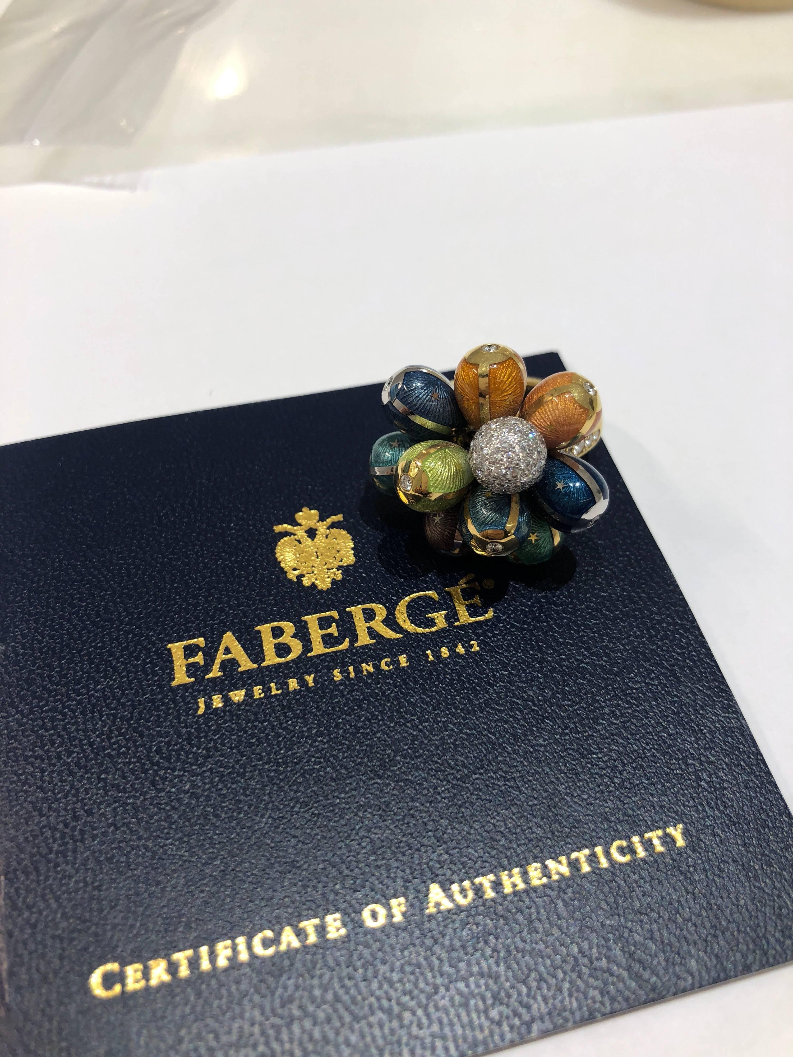 Round Cut Modern Faberge 1.53 Carat, Multicolored Enamel Egg Cluster Ring For Sale