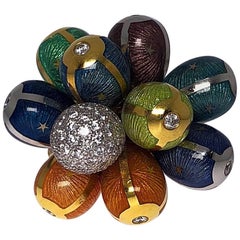 Modern Faberge 1.53 Carat, Multicolored Enamel Egg Cluster Ring