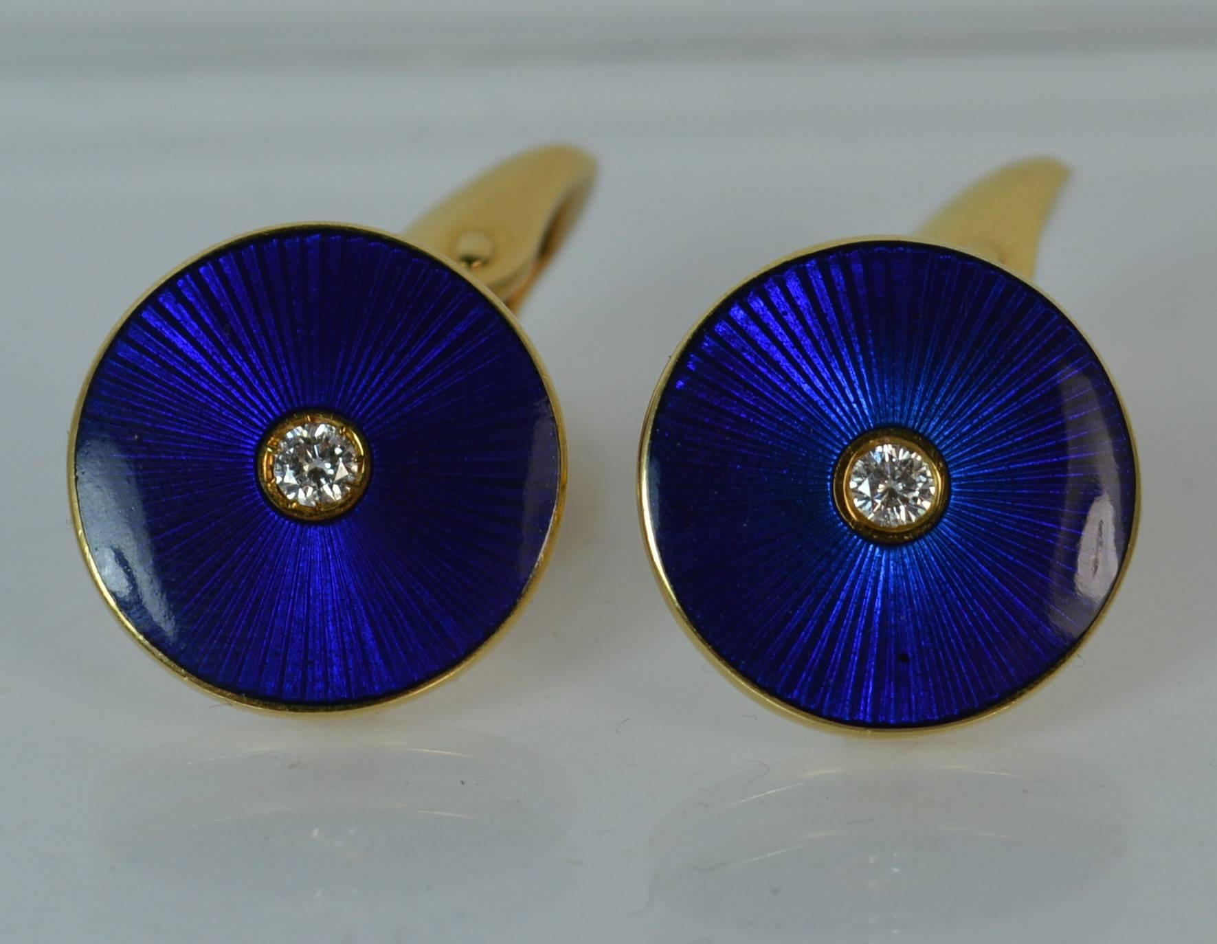 Modern Faberge 18 Carat Gold Diamond Guilloche Enamel Pair of Men's Cufflinks 7