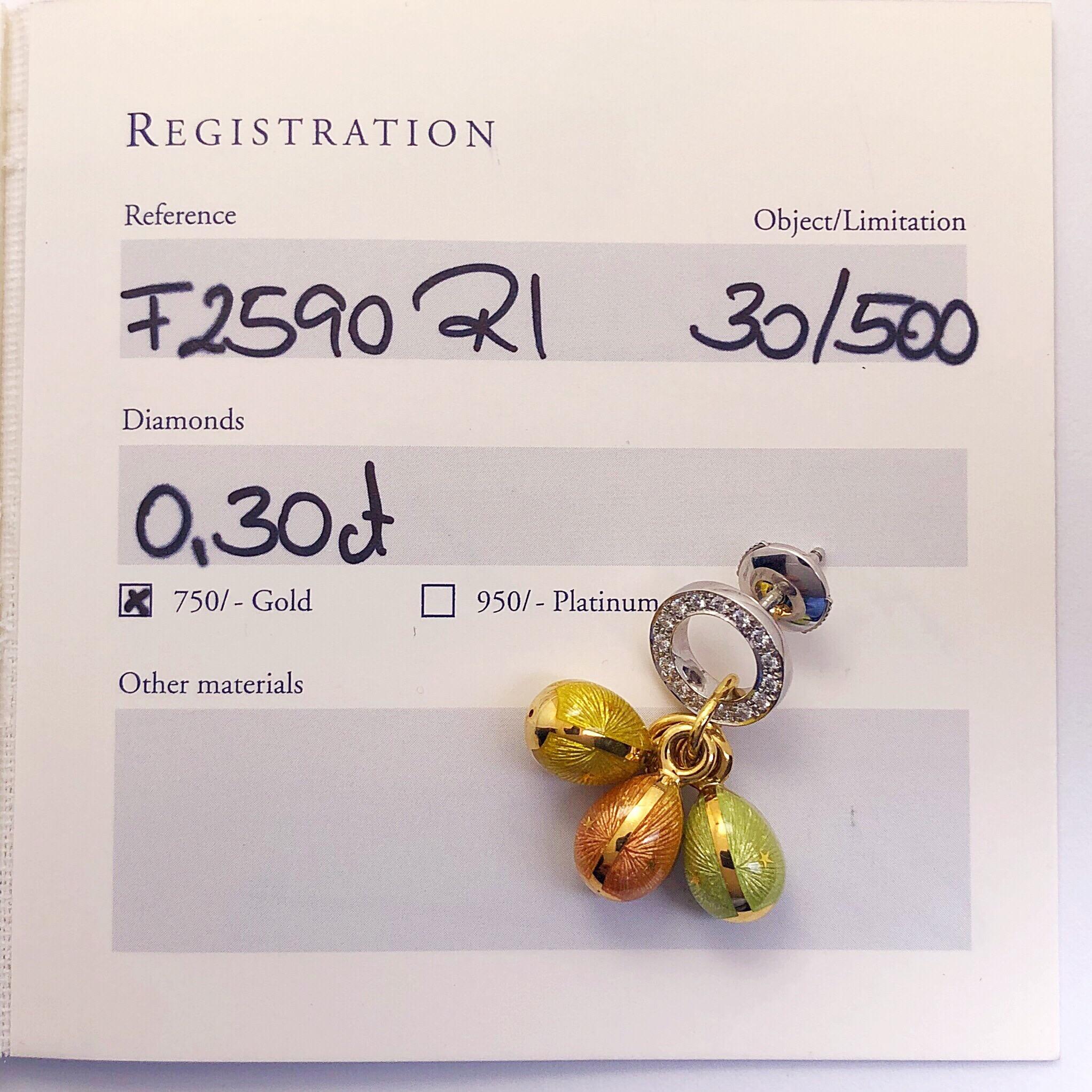Moderne moderne Faberge-Ohrringe aus 18 Karat Gold mit Guilloche-Emaille und 0,30 Karat Diamanten im Angebot 1