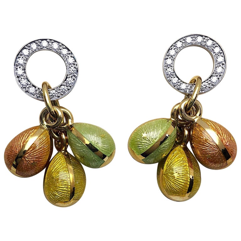 Modern Faberge 18 Karat Gold Guilloche Enamel and .30 Carat Diamond Egg  Earrings For Sale at 1stDibs | faberge egg earrings, faberge earrings,  faberge earings