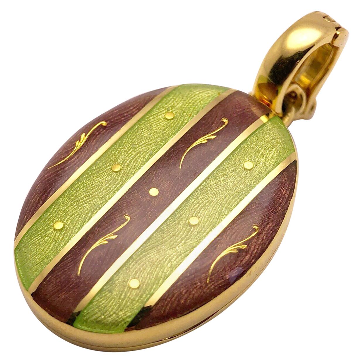 Modern Faberge 18 Karat Gold, Guilloché Enamel Oval Locket with Certificate