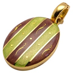 Modernes Fabergé-Medaillon aus 18 Karat Gold:: Guilloché-Emaille:: oval:: mit Zertifikat