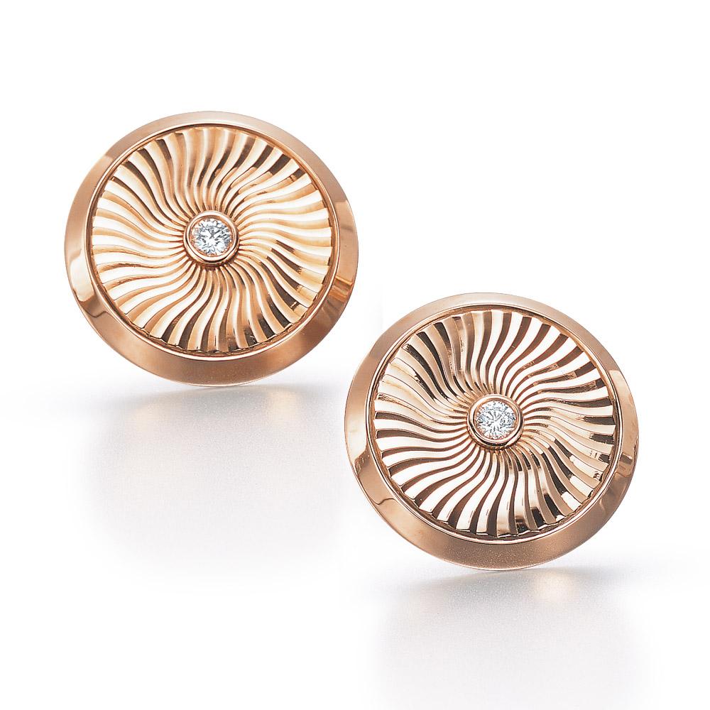 Art Nouveau Modern Faberge 18 Karat Rose Gold and Diamond Cuff Links with Certificate For Sale