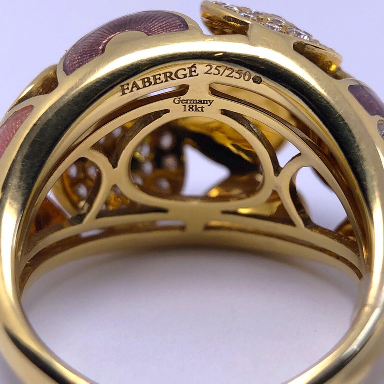 Modern Faberge 18 Karat Yellow Gold, Guilloché Enamel and Diamond Ring ...