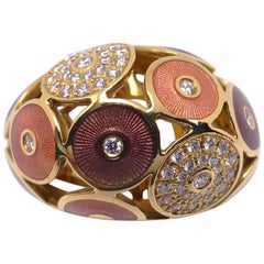Modern Faberge 18 Karat Yellow Gold, Guilloché Enamel and Diamond Ring