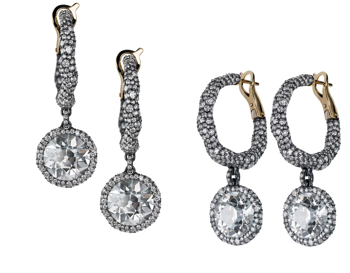 Belle Époque Boucles d'oreilles anciennes Fabergé Charmeuse Créoles Frédéric Zaavy en diamants et diamants en vente