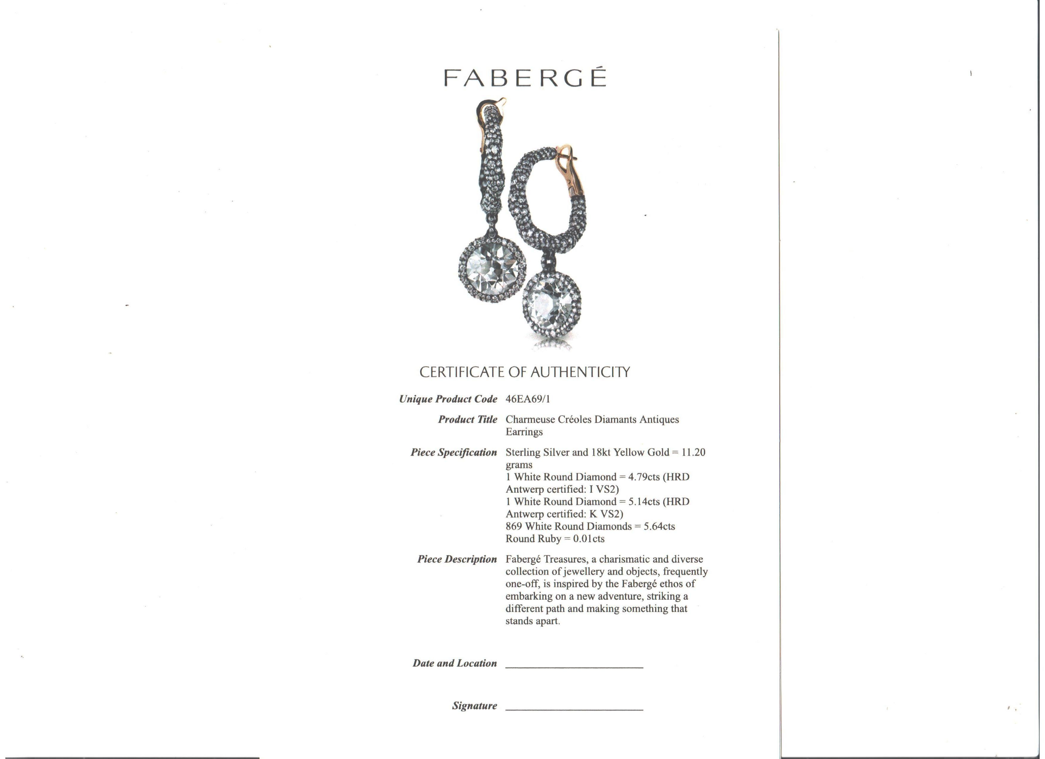 Boucles d'oreilles anciennes Fabergé Charmeuse Créoles Frédéric Zaavy en diamants et diamants en vente 1