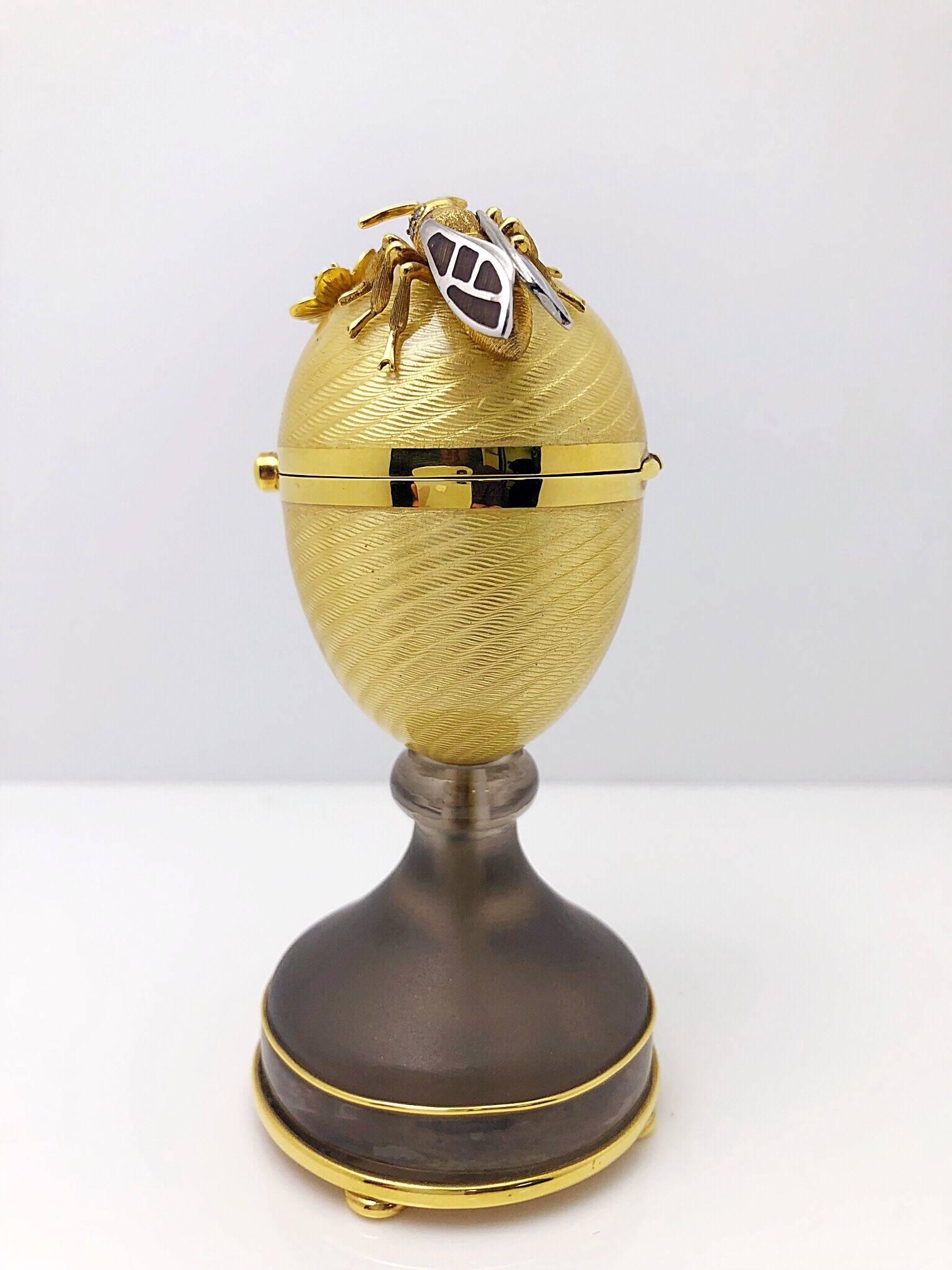 Art Nouveau Modern Faberge  Enamel Gold Limited Edition Surprise Bear Egg Made in Germany