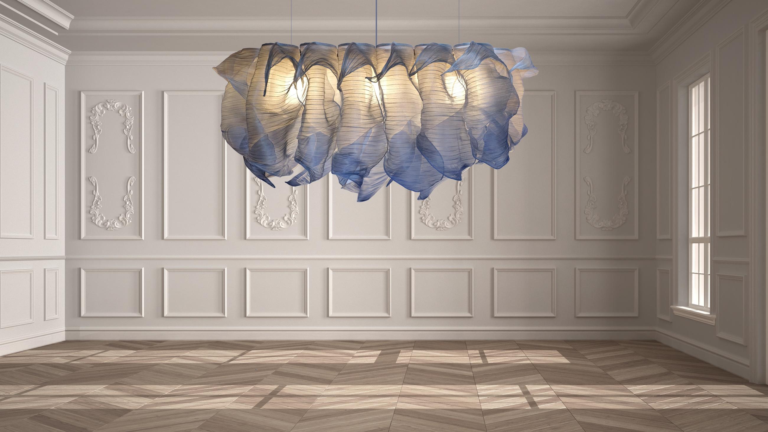 Modern Fabric Pendant Hand-Painted Light by Studio Mirei, Nebula Grande 150cm For Sale 1