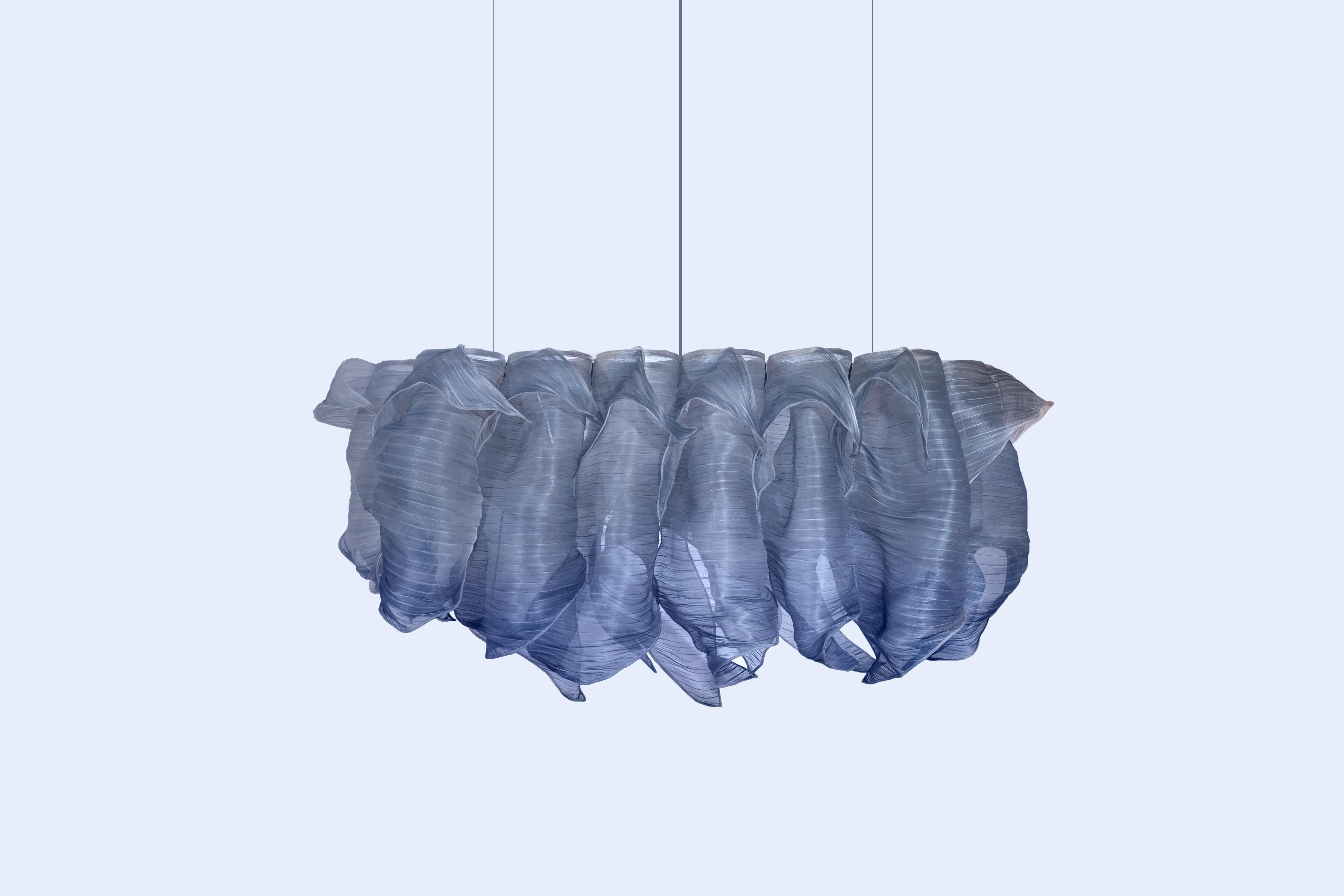 Contemporary Modern Fabric Pendant Hand-Painted Light by Studio Mirei, Nebula Grande 150cm For Sale