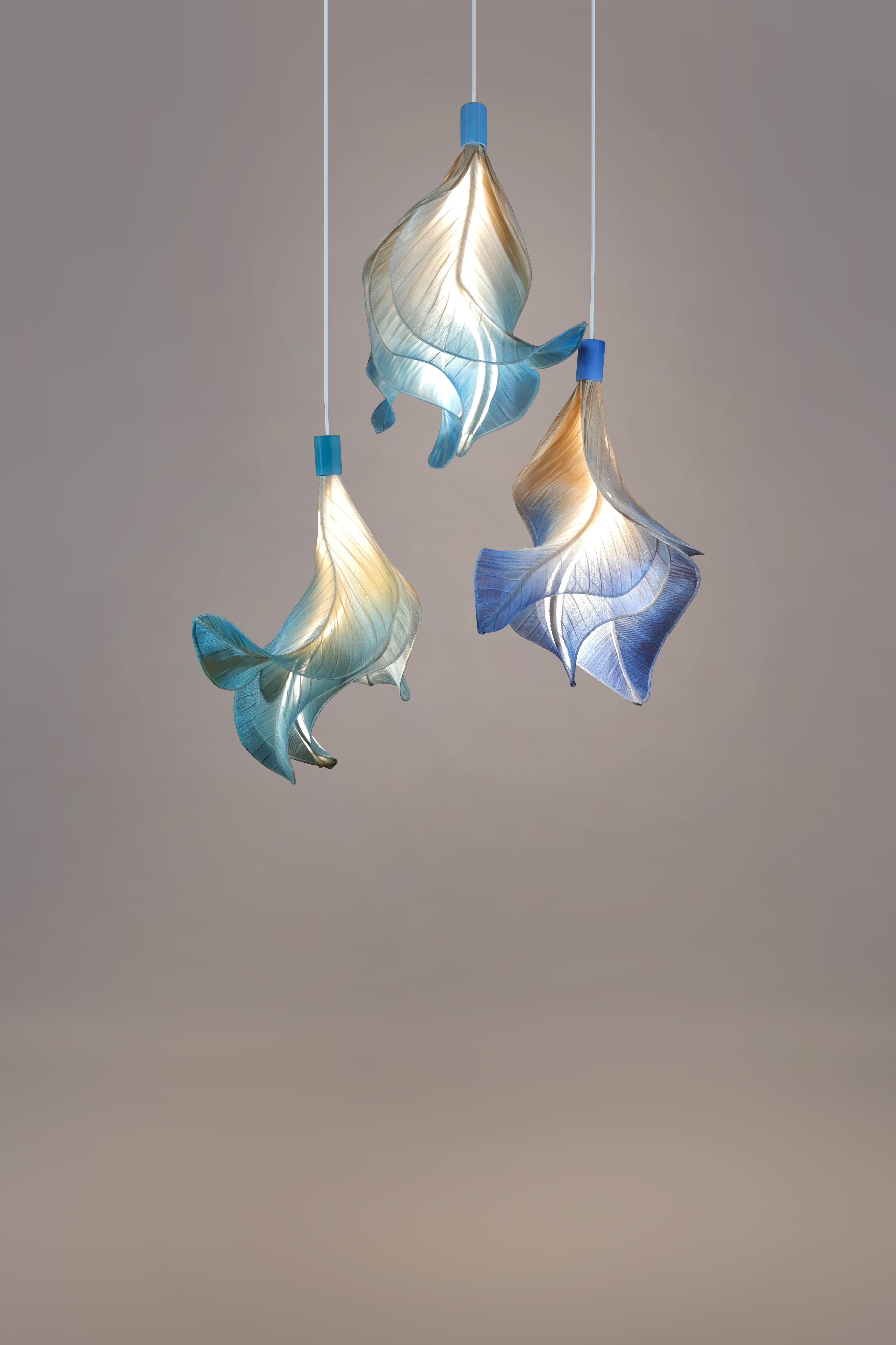 Italian Modern Fabric Pendant Hand-Painted Light from Studio Mirei, Sirenetta  For Sale