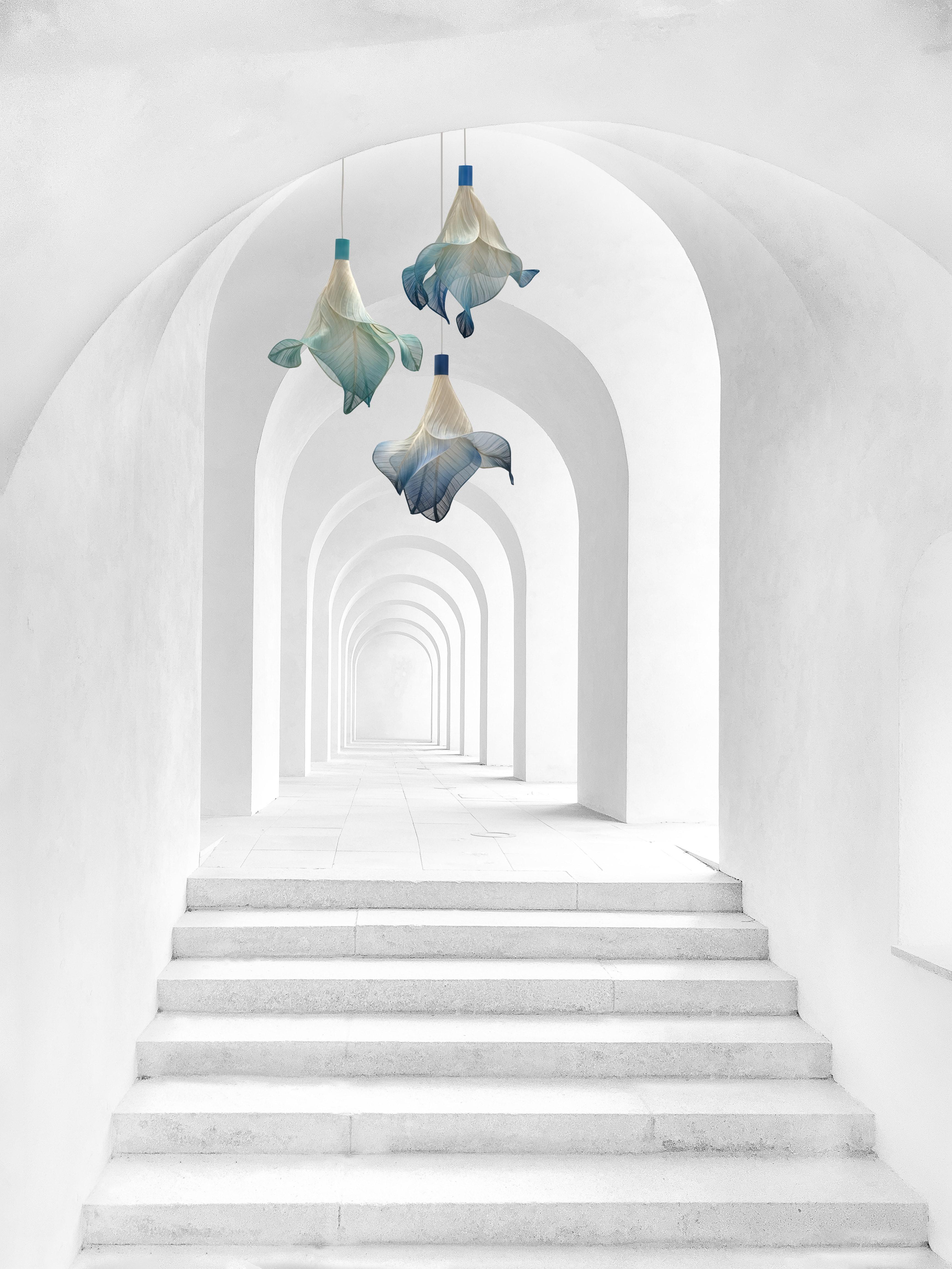 Italian Modern Fabric Pendant Hand-Painted Light from Studio Mirei, Sirenetta (Set of 3) For Sale