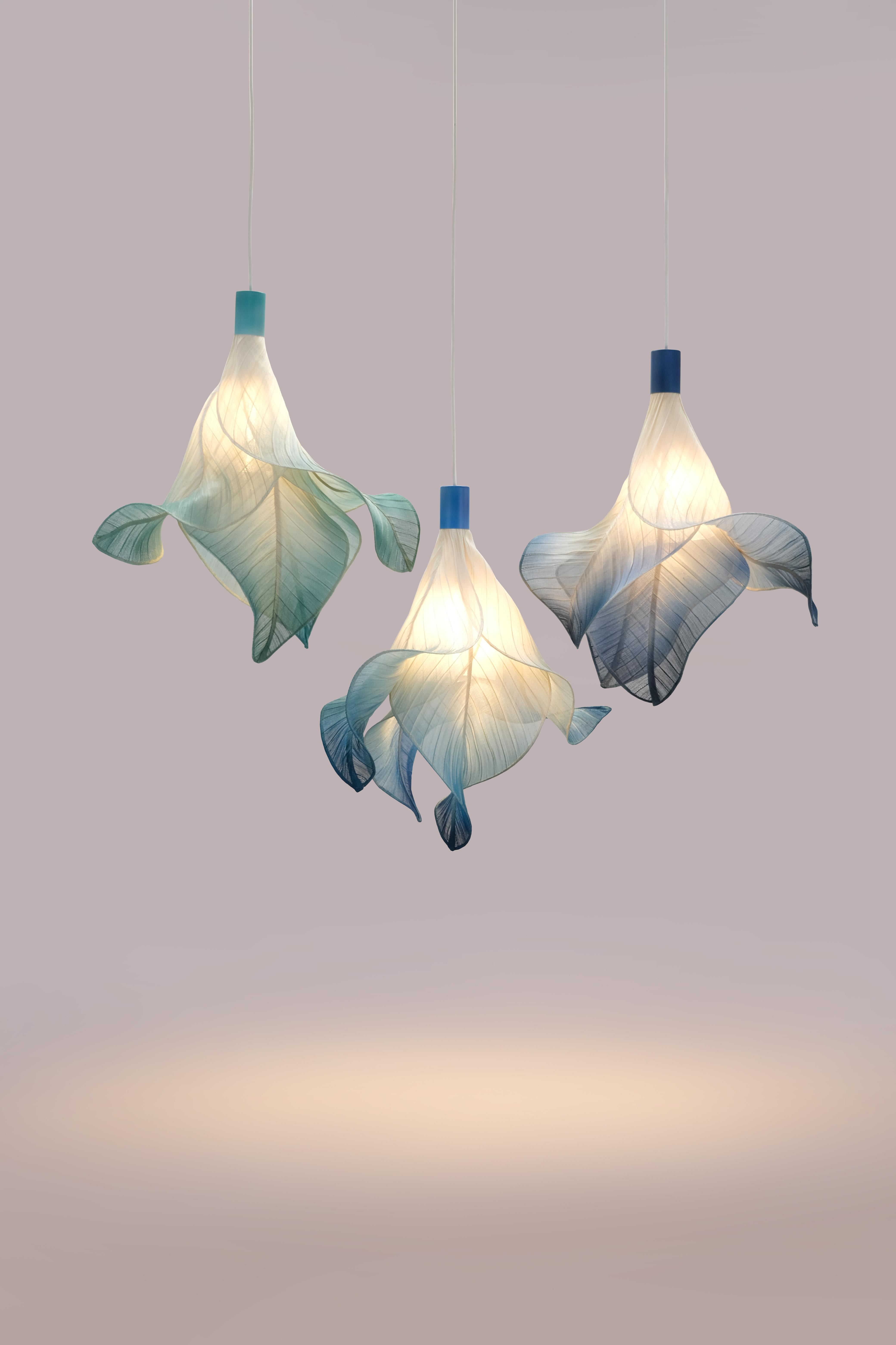 Hand-Woven Modern Fabric Pendant Hand-Painted Light from Studio Mirei, Sirenetta (Set of 3) For Sale