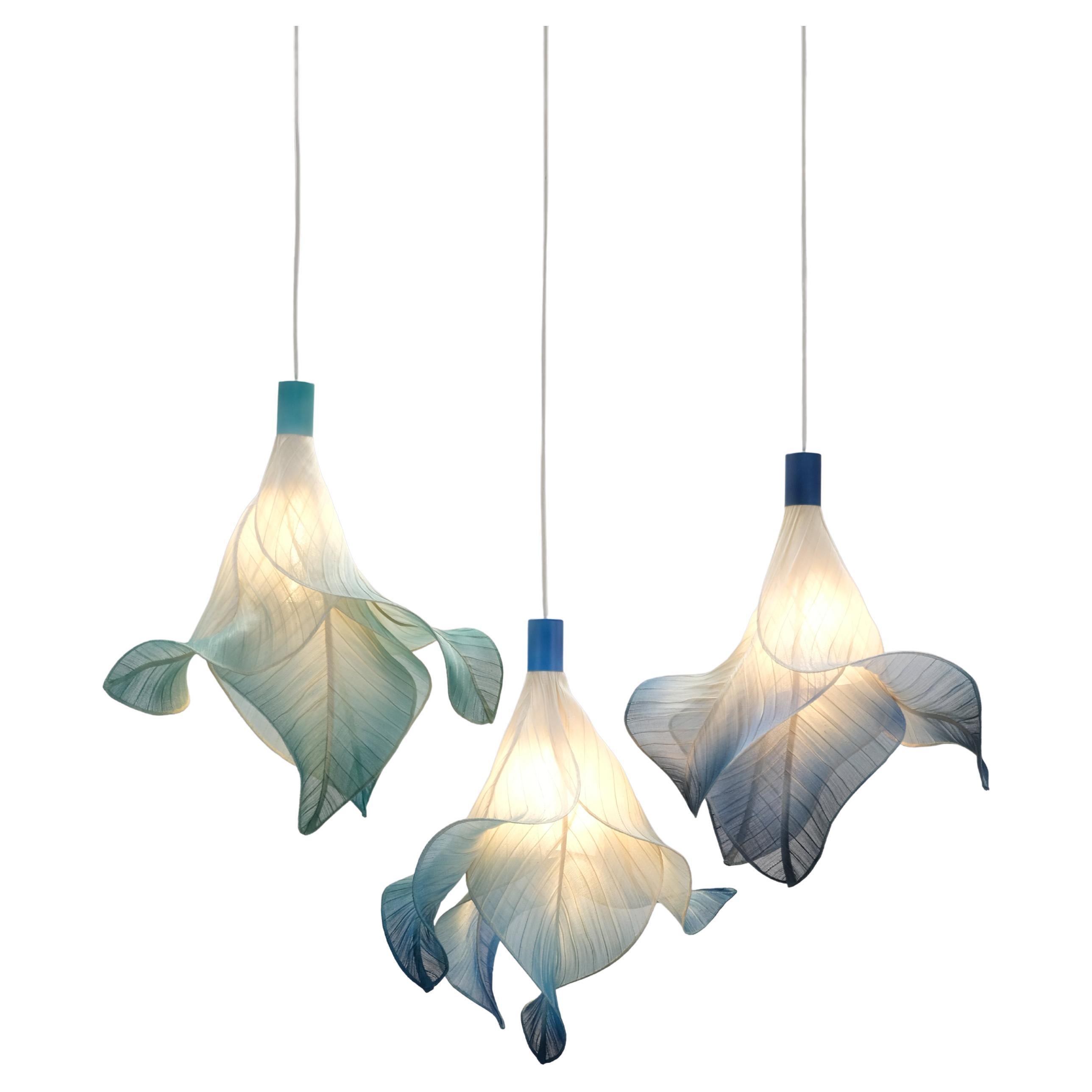 Modern Fabric Pendant Hand-Painted Light from Studio Mirei, Sirenetta (Set of 3) For Sale