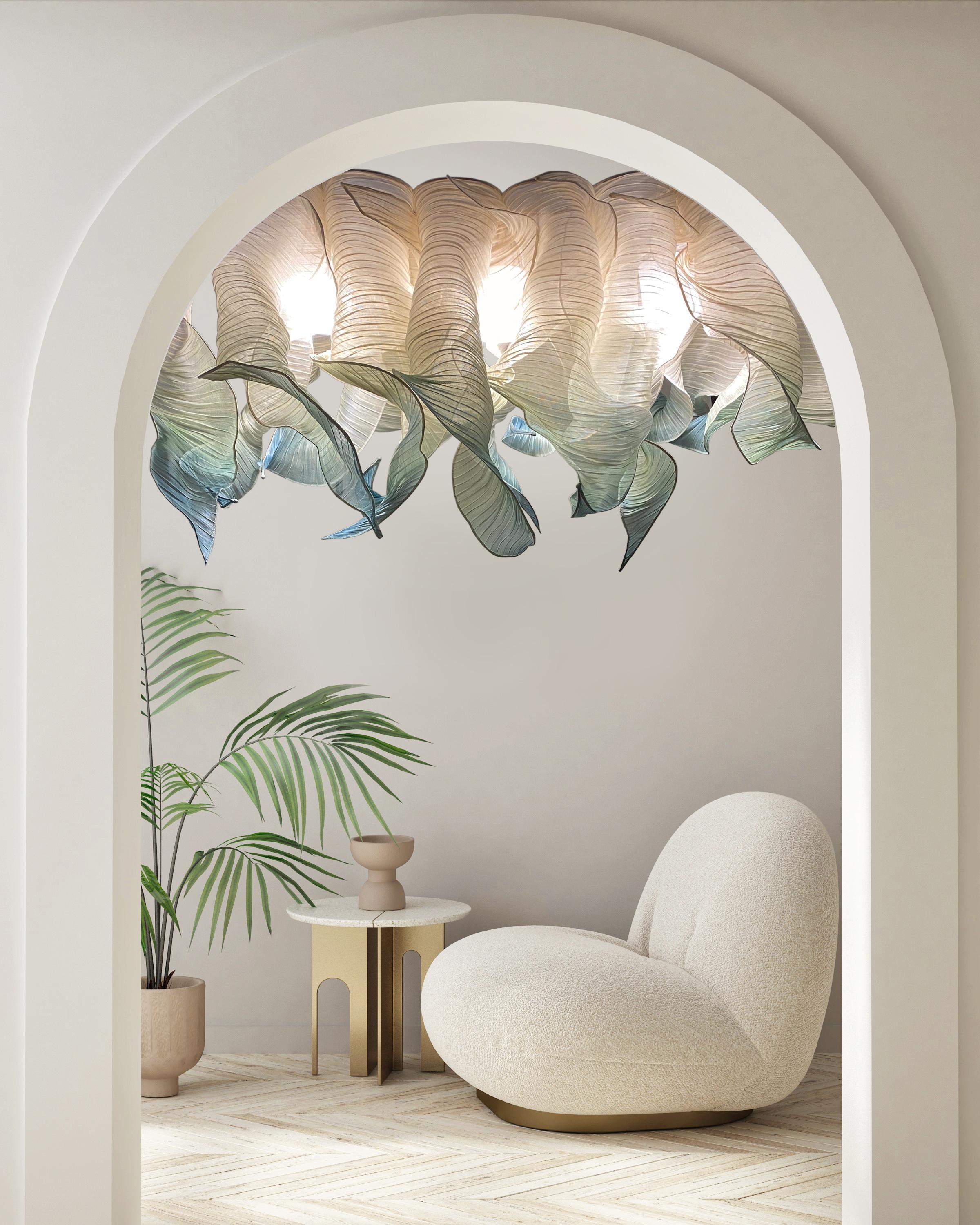 Modern Fabric Pendant Hand-Painted Light by Studio Mirei, Nebula Grande 150cm In New Condition For Sale In New York, NY