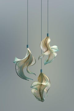 Modern Fabric Pendant Hand-Painted Light Sirenetta from Studio Mirei, in Stock